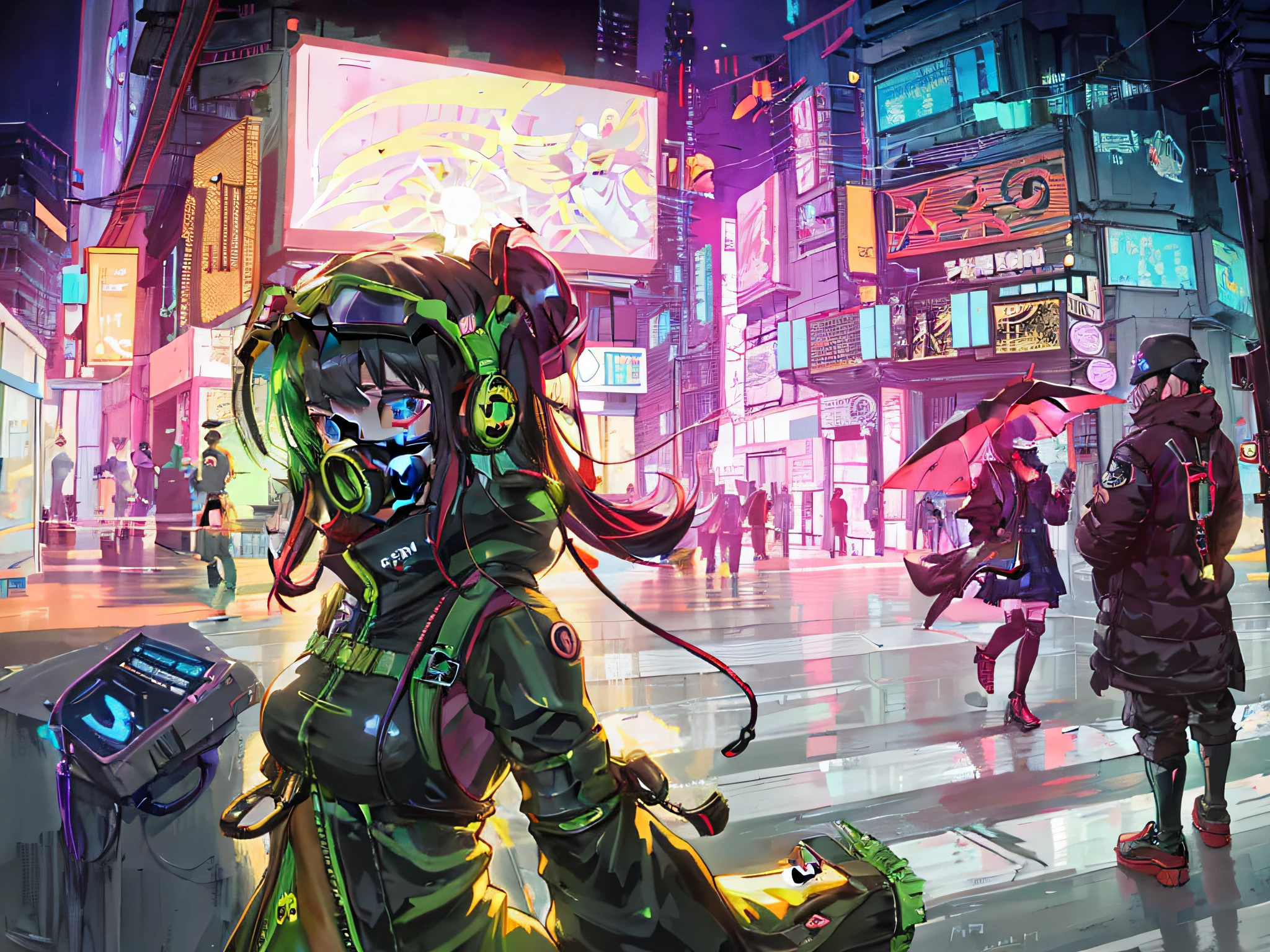 anime girl with goggles and a gas mask walking down a street, digital cyberpunk anime art, digital cyberpunk - anime art, anime cyberpunk art, cyberpunk anime art, in cyberpunk city, cyberpunk anime girl, cyberpunk street, anime cyberpunk, modern cyberpunk anime, cyberpunk art style, cyberpunk themed art, bright cyberpunk glow, digital cyberpunk anime!!, in cyberpunk style, has cyberpunk style