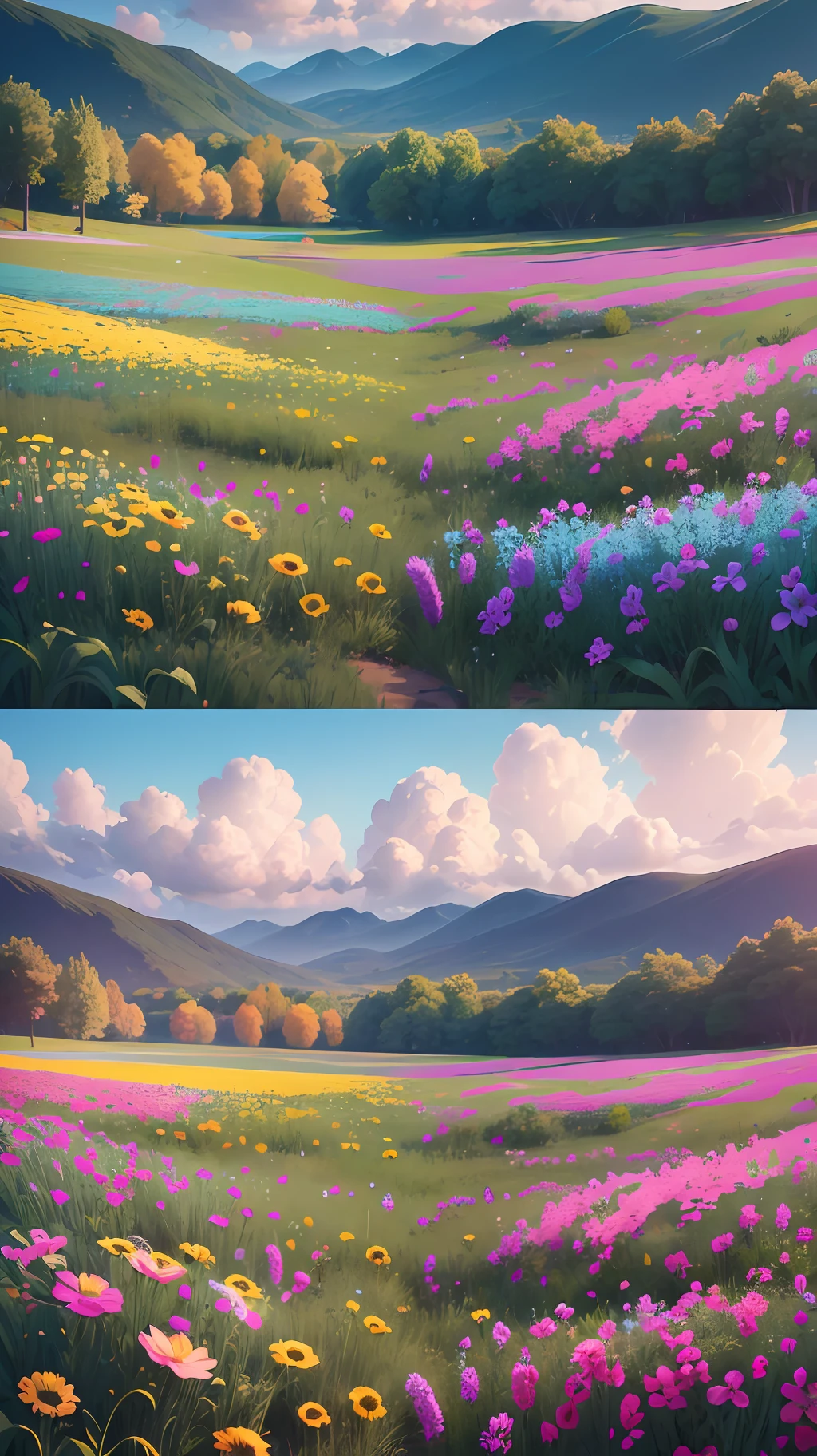 Create a realistic 8k image of a field of vibrant, colorful flowers --auto --s2