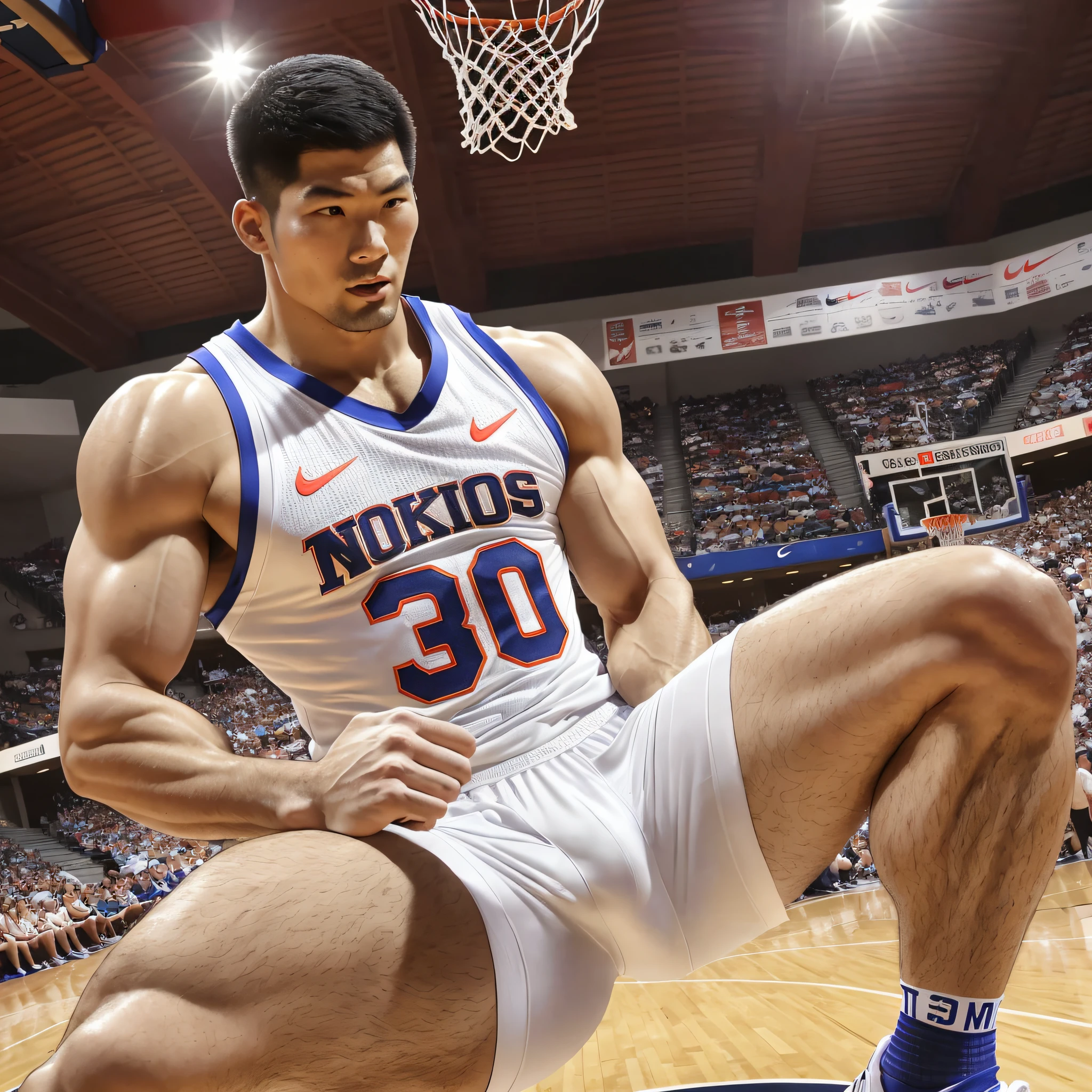 Two tall 30-year-old muscular men wearing erotic underwear and white Nike socks on their feet playing basketball on the basketball court (highest quality) (huge crotch) (good figure) (very tough looking) (Asian looking) (best picture quality) Quality, charming, captivating facial expressions. --auto --s2