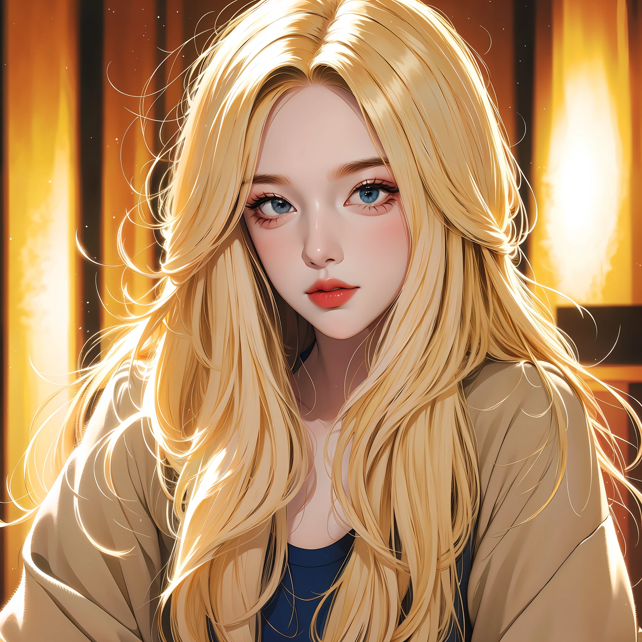 Long blonde hair, sweatshirt, beauty