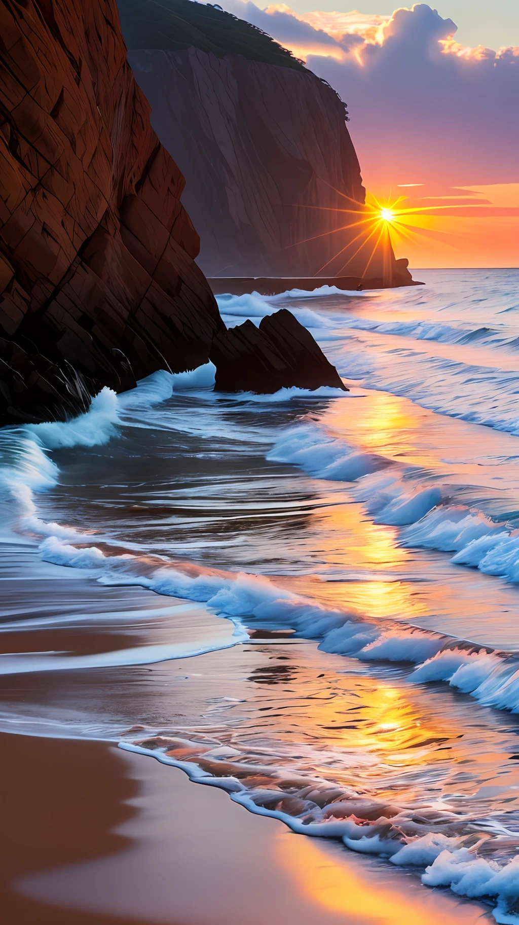 Produce a realistic 4k image of a calm ocean at sunset --auto --s2