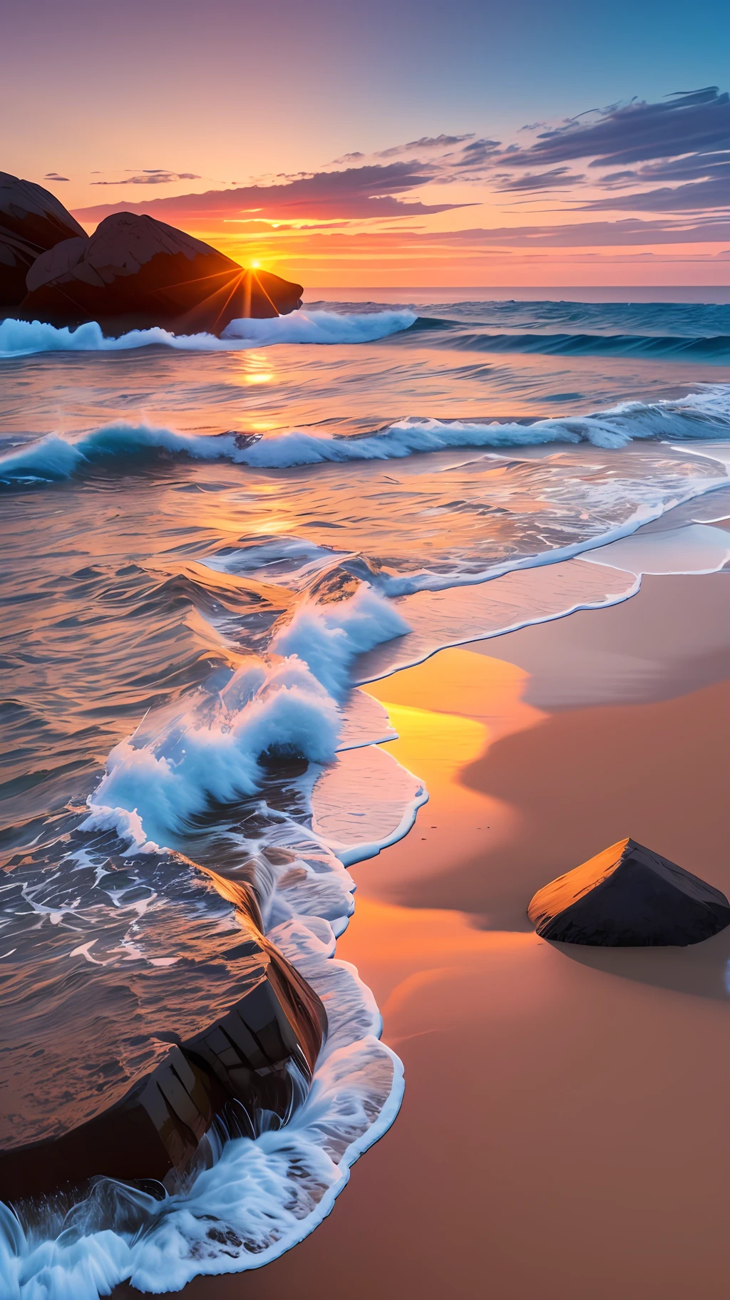 Produce a realistic 4k image of a calm ocean at sunset --auto --s2