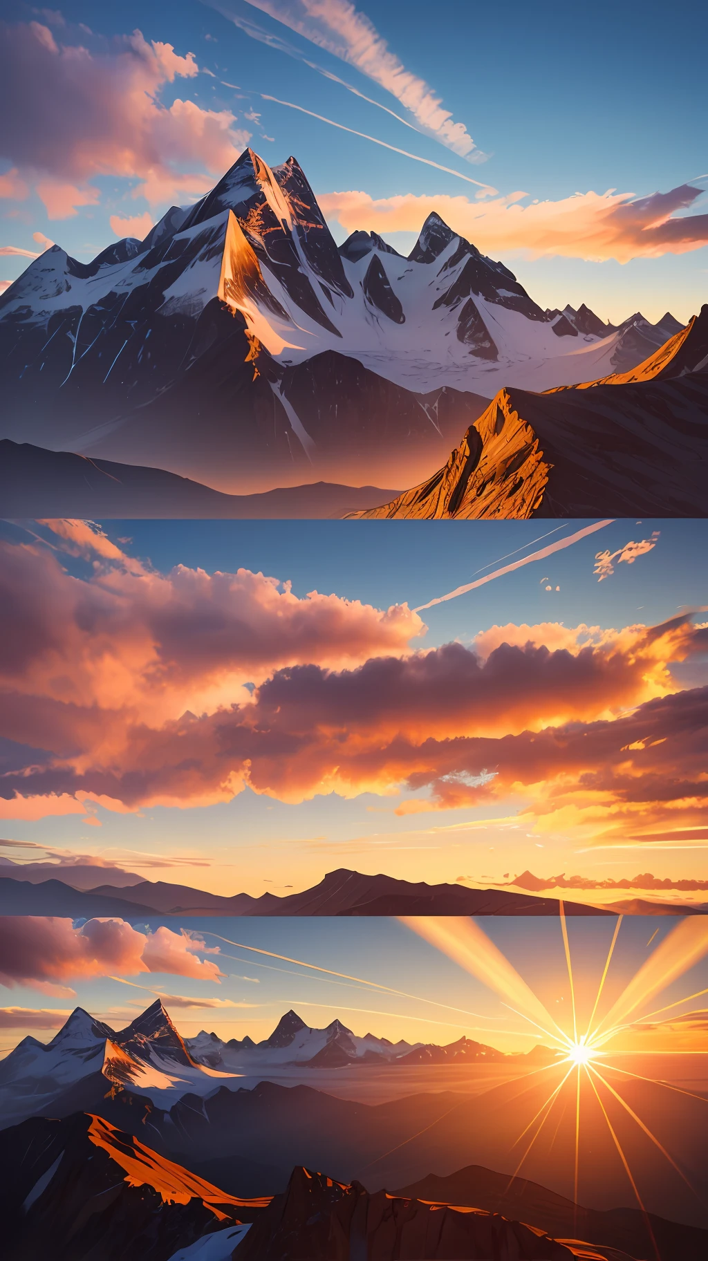Create a hyperrealistic 8k image of a majestic sunrise over a mountainous landscape --auto --s2