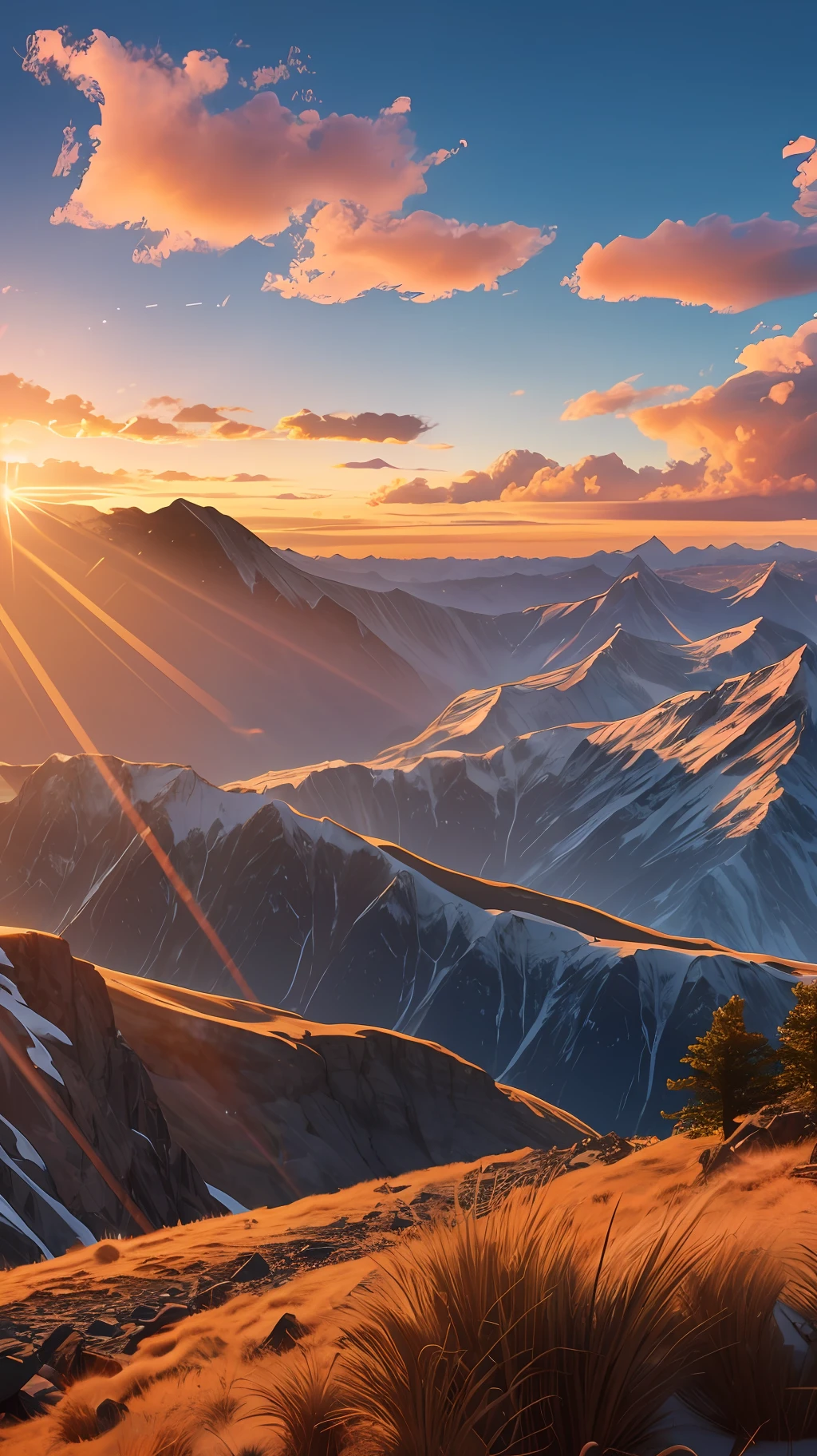 Create a hyperrealistic 8k image of a majestic sunrise over a mountainous landscape --auto --s2
