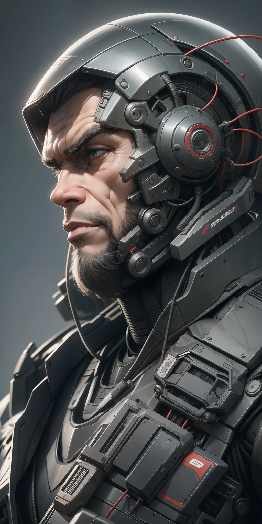 A man with an impressive monkey head emerges from the chaos of a dystopian future. Wearing advanced cybernetic armor, he represents the evolution of the human species. His imposing and powerful presence is intensified by the contrast between his primal appearance and the technological elements that surround him. The image is a high-quality, detailed and realistic representation that captures the essence of this new form of life. --auto --s2