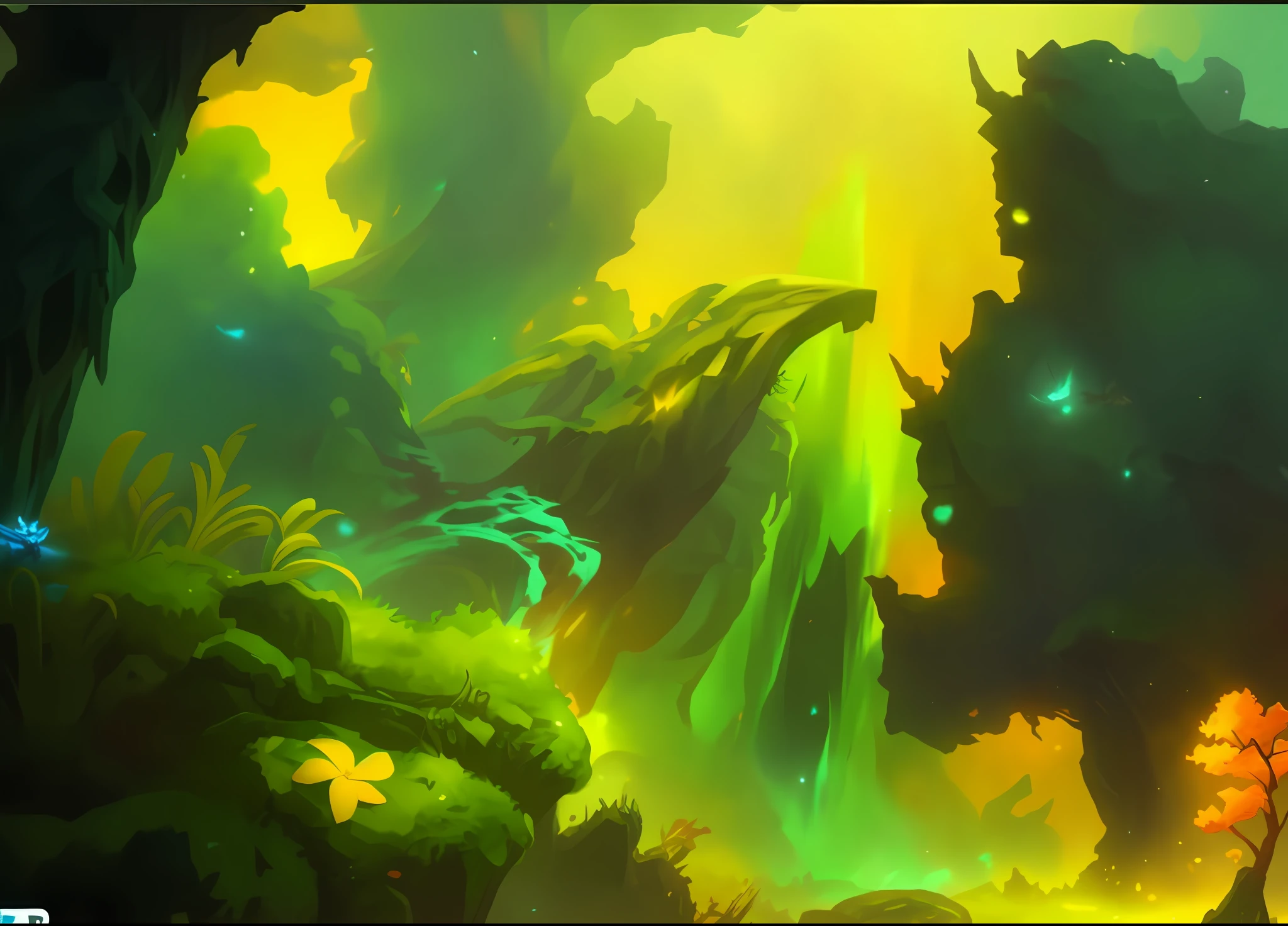 Cartoon style scene close-up of waterfall, background artwork, Hearthstone concept art, stylized concept art, concept art magical highlights, World of Warcraft concept art, glowing concept art, concept pieces, World of Warcraft art style, Blizzard Hearthstone concept art, amazing! Concept art, drawn as game concept art, riot game concept art, splash screen art, exquisite, illustrated, very detailed