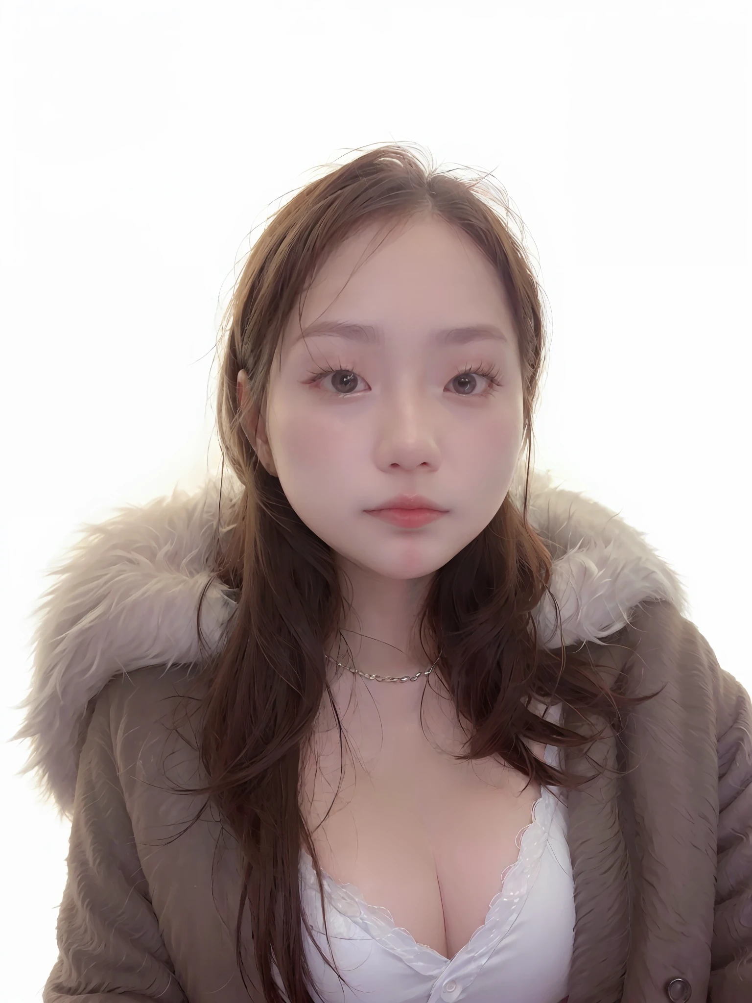 There is a woman posing for photo in a fur coat, beautiful korean woman, gorgeous korean young woman, korean woman, 8k selfie photo, beautiful korean young woman, korean girl, elegant, cute woman digital art, gorgeous chinese model, big breasts, plump, busty breasts, big breasts beauty, big breasts