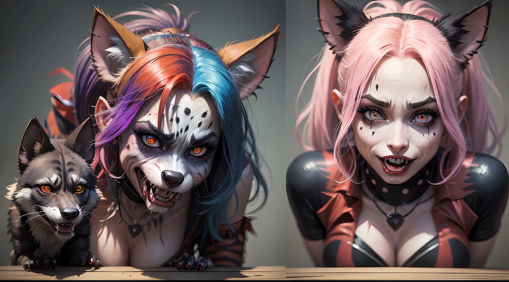 Harley Quinn on her knees transforming into a werehyena --auto --s2