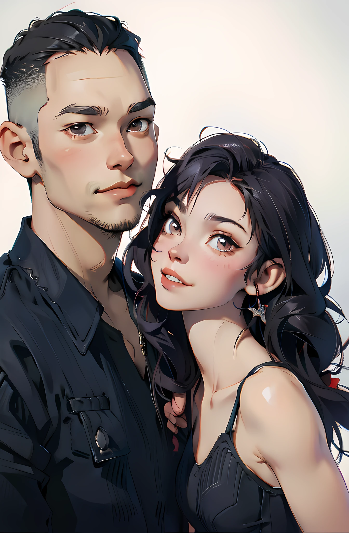 Asian couple posing for color photo,