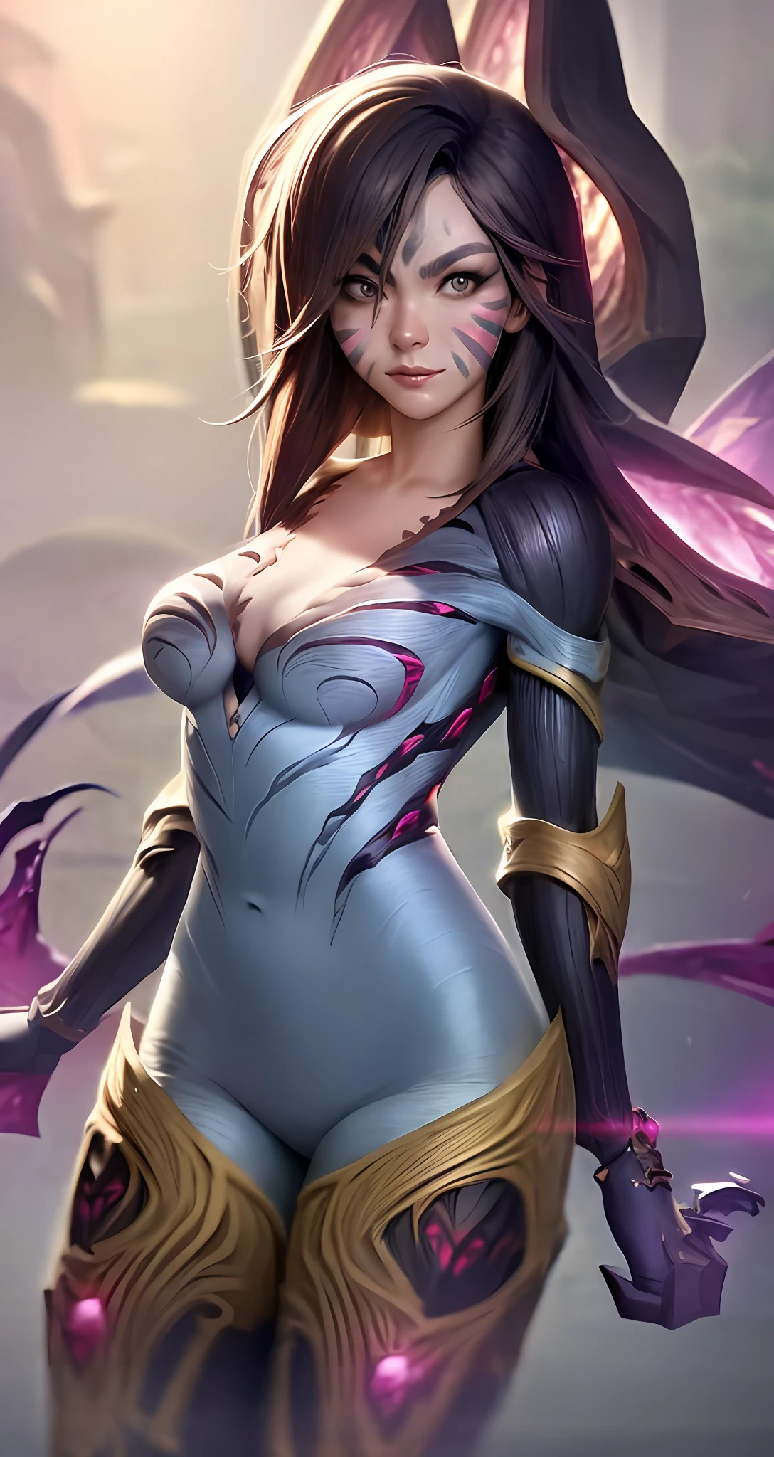 kai'sa, face painting, cowboy shot, best quality, detailed,