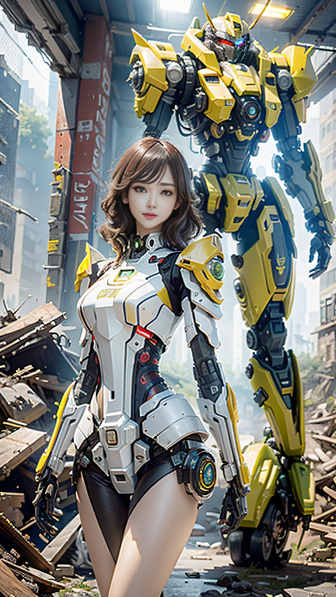 ((Best quality)), ((masterpiece)), (highly detailed:1.3), 3D,Shitu-mecha, beautiful cyberpunk women with her mecha in the ruins of city from a forgoten war, ancient technology,HDR (High Dynamic Range),Ray Tracing,NVIDIA RTX,Super-Resolution,Unreal 5,Subsurface scattering,PBR Texturing,Post-processing,Anisotropic Filtering,Depth-of-field,Maximum clarity and sharpness,Multi-layered textures,Albedo and Specular maps,Surface shading,Accurate simulation of light-material interaction,Perfect proportions,Octane Render,Two-tone lighting,Low ISO,White balance,Rule of thirds,Wide aperature,8K RAW,Efficient Sub-Pixel,sub-pixel convolution,luminescent particles,light scattering,Tyndall effect