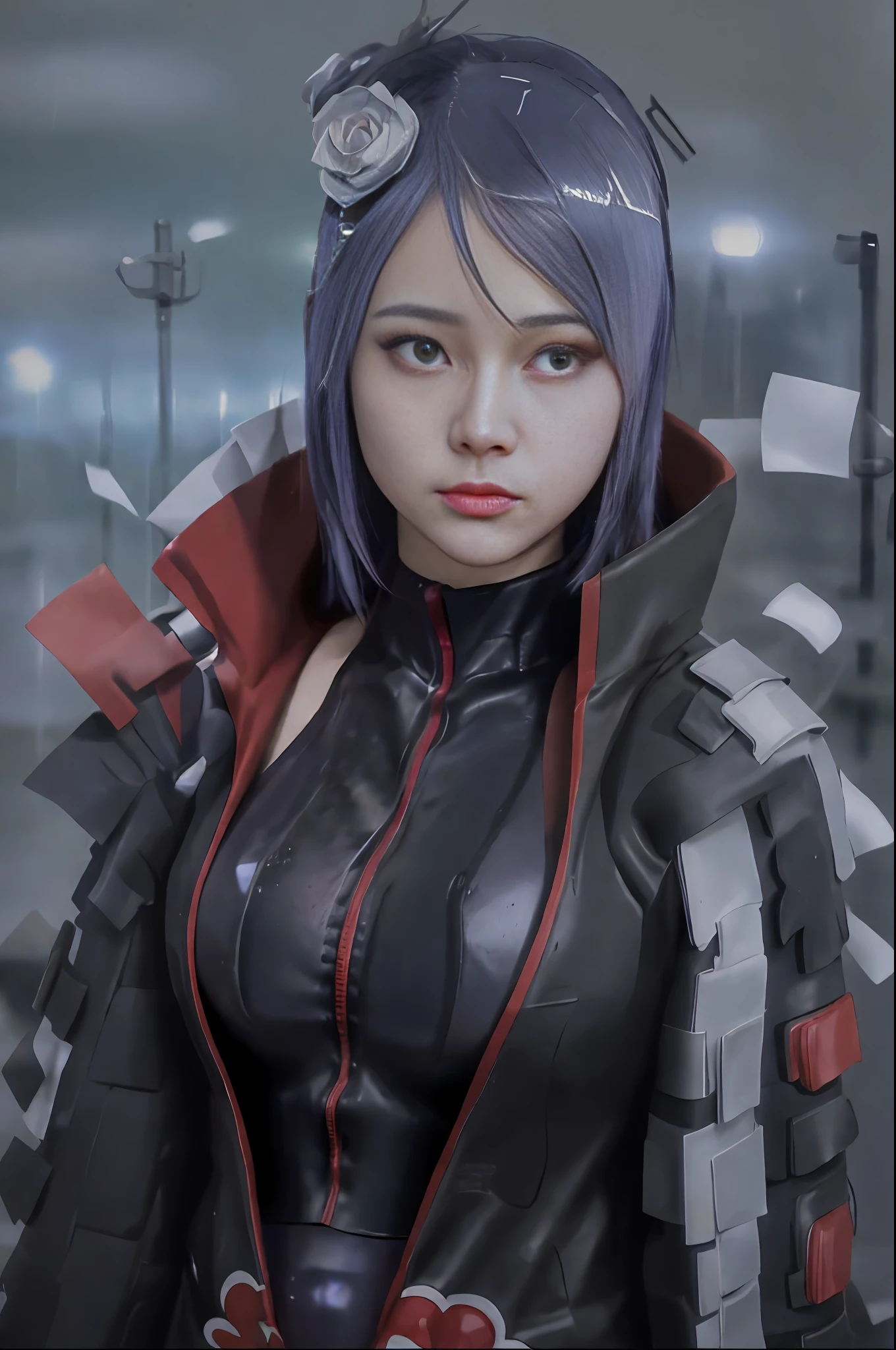 Top quality, 8k, 32k, Masterpiece, close up of a woman in black and red clothes, future anime girl, inspired by Li Shida, cyberpunk anime girl woman, cyberpunk anime girl, female anime character, anime style character, modern cyberpunk anime, cyberpunk anime art, action anime girl woman, detailed anime character art, epic anime style, realistic anime art style, female anime heroine portrait, professional makeup, very big breasted woman, (seductive pose), Sexy, beautiful white face shining, beautiful face, pink cheeks, beautiful lips, porcelain skin, detail intricate, super detailed, super high, highest detailed, high detailed, delicate, incredible detailed, fine detailed, cinematic lighting, top quality, masterpiece, smooth and beautiful, CG , unity, 8k wallpaper, Stunning, fine detail, unity CG wallpaper 8k ultra detailed, large file size, ultra detailed, high resolution, incredible detail, stunning detail, depth of field, oil painting effect in Rembrandt art style, concept portrait art in Stanley Artgerm Lau style, WLOP, trending on Artstation, epic, trend in society, detailed digital painting, very high quality model.