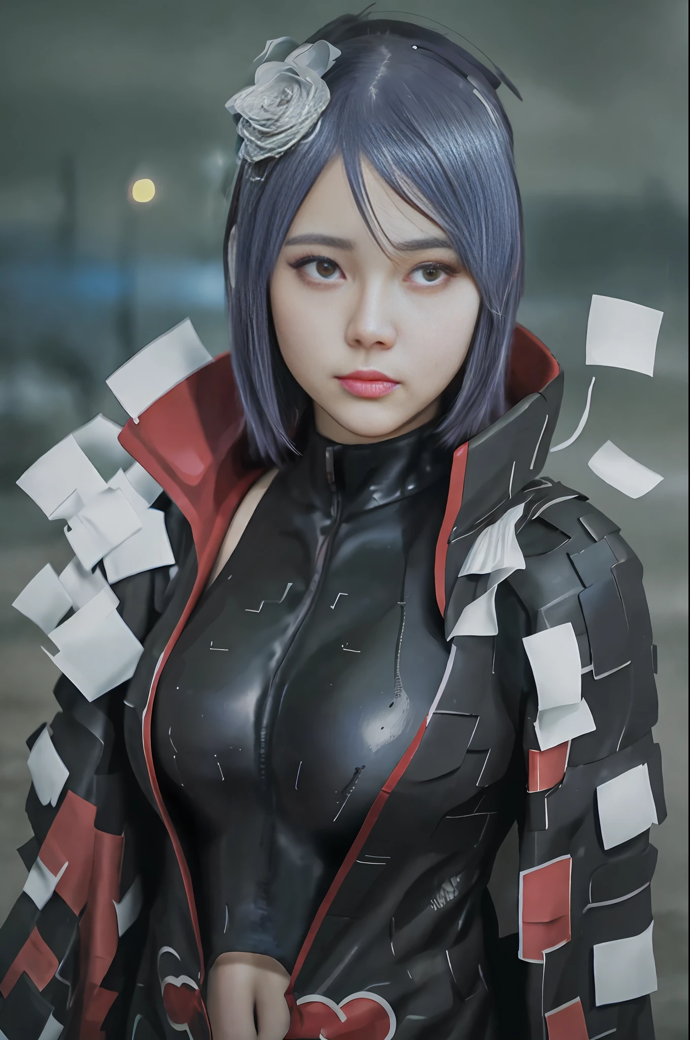Top quality, 8k, 32k, Masterpiece, close up of a woman in black and red clothes, future anime girl, inspired by Li Shida, cyberpunk anime girl woman, cyberpunk anime girl, female anime character, anime style character, modern cyberpunk anime, cyberpunk anime art, action anime girl woman, detailed anime character art, epic anime style, realistic anime art style, female anime heroine portrait, professional makeup, very big breasted woman, (seductive pose), Sexy, beautiful white face shining, beautiful face, pink cheeks, beautiful lips, porcelain skin, detail intricate, super detailed, super high, highest detailed, high detailed, delicate, incredible detailed, fine detailed, cinematic lighting, top quality, masterpiece, smooth and beautiful, CG , unity, 8k wallpaper, Stunning, fine detail, unity CG wallpaper 8k ultra detailed, large file size, ultra detailed, high resolution, incredible detail, stunning detail, depth of field, oil painting effect in Rembrandt art style, concept portrait art in Stanley Artgerm Lau style, WLOP, trending on Artstation, epic, trend in society, detailed digital painting, very high quality model.