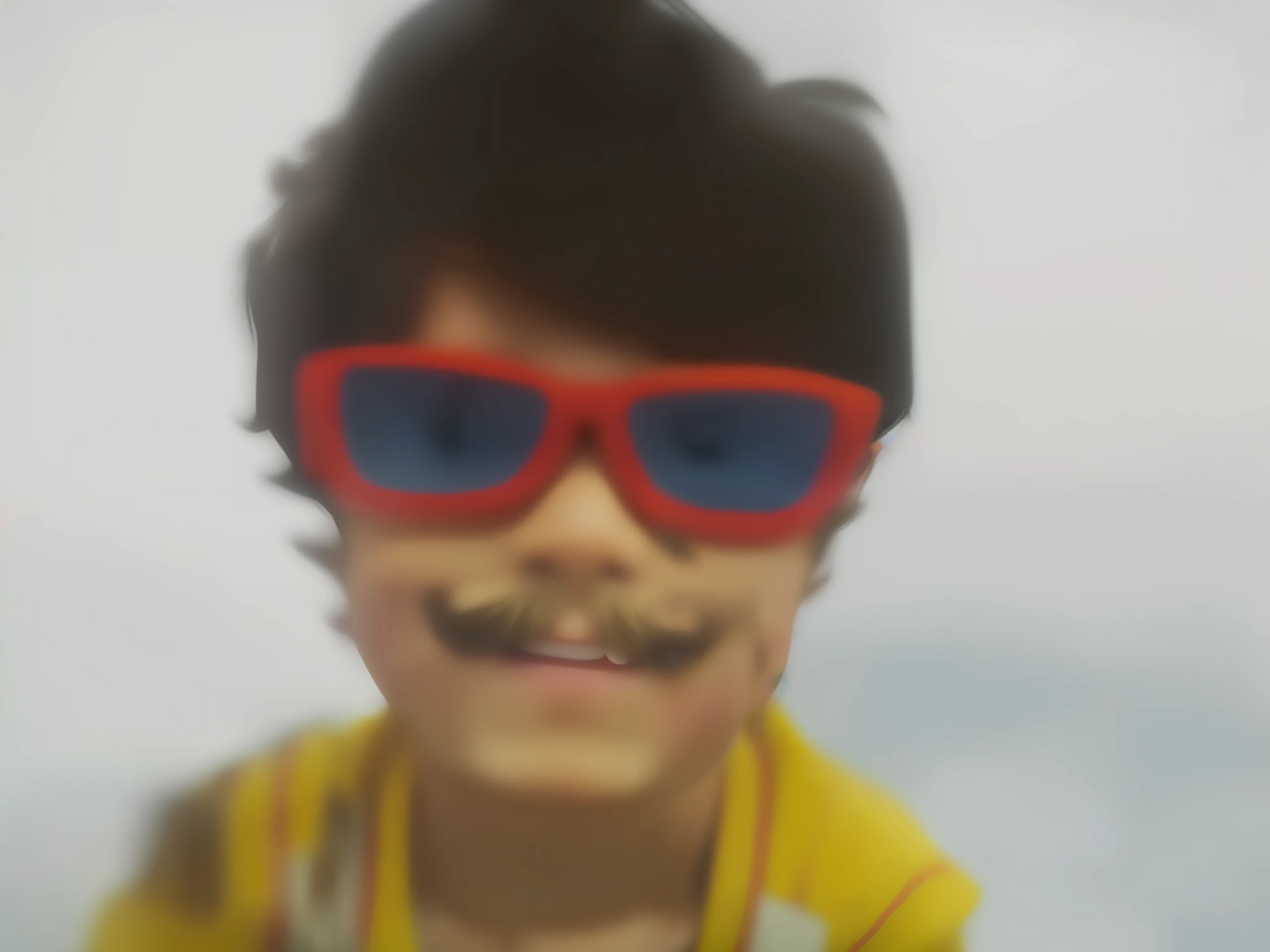 Turn this image of the smiling, sappy little boy into a very realistic shape and with a cowboy blonde mustache