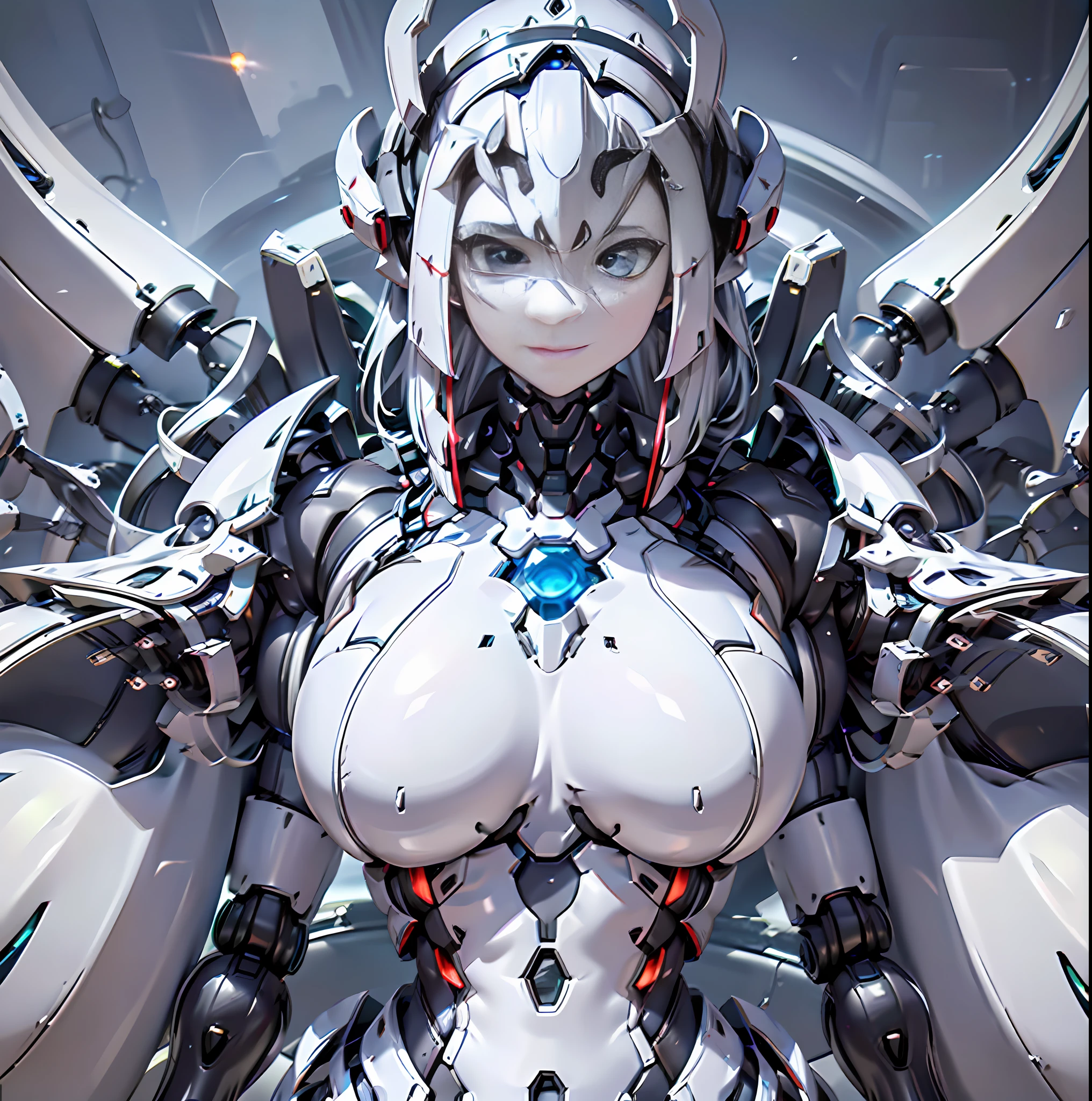 (Dark environment: 2.0) closed room, a young woman's armor with intoxicating curves, enchanting charm, and plump chest, with a high degree of anthropomorphism, the armored body is composed of a human body wearing a white tight one-piece leather suit, the armor color is white, the surface of the body is decorated with random symmetrical blue gemstones, the skin of the character's face is mechanized into white mechanical skin, the whole body of the mecha is parasitized by red octopus tentacles, the octopus tentacles and the host body are perfectly integrated, and the armored whole body has obvious octopus tentacle characteristics, The armored joints are covered by tentacles around the mechanical joints, the white tight one-piece leather clothing on the surface of the armored body is replaced by a light red corset formed by parasitic tentacles, the lower abdomen is exposed, the skin of the lower abdomen is white, only one armor is rendered, and there is no other armor in the picture,