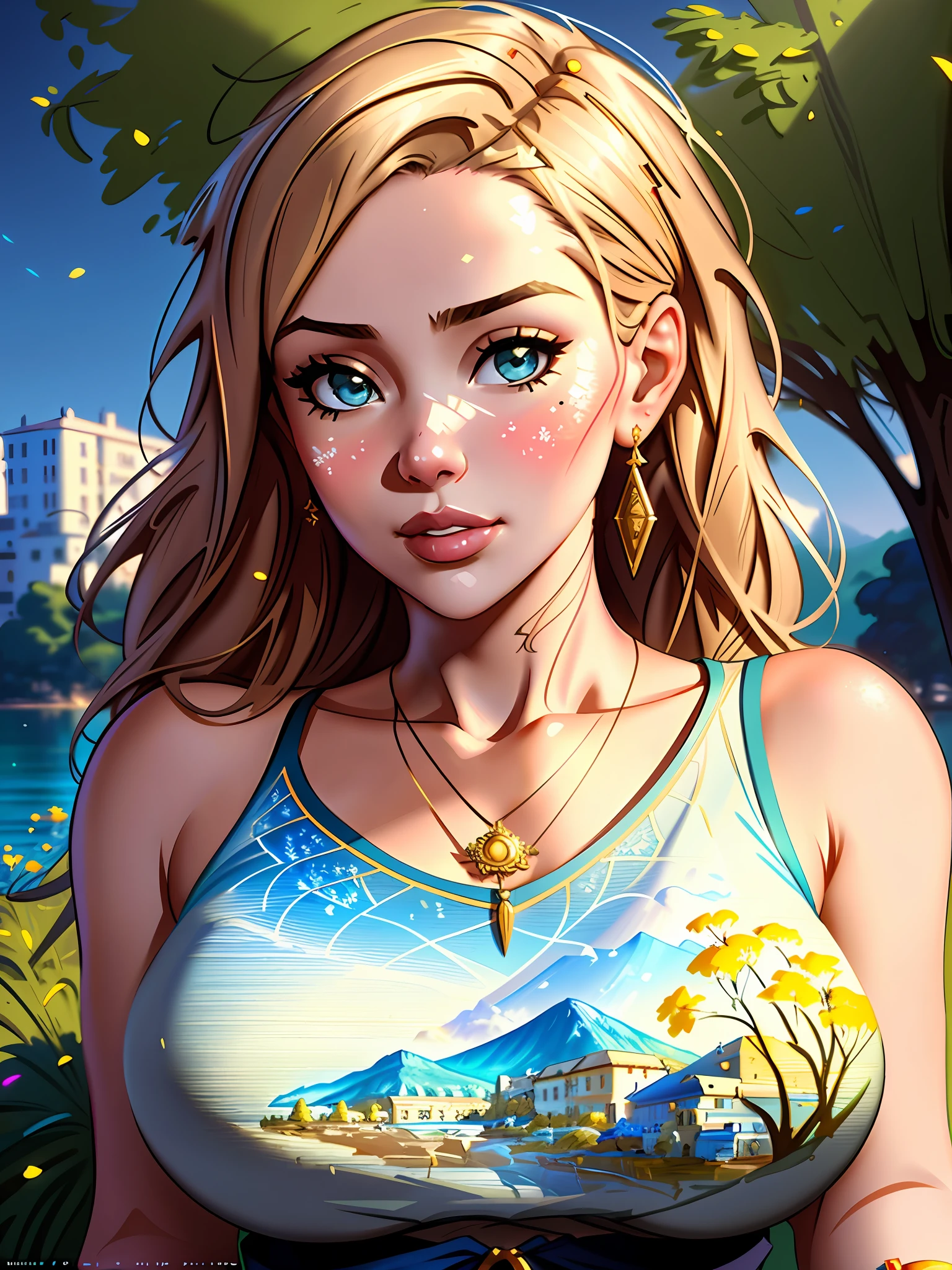 pino daeni, ilya kuvshinov, sophie anderson, yeero, (((landscape))), (((portrait))), busty young gyaru, (seductive pose), (seductive expression), ((masterpiece)), (squished), (beautiful face), (beautiful eyes), (concept art), (((detailed))), ((intricate)), pixiv, light novel, uhd, vivid colors, sharp