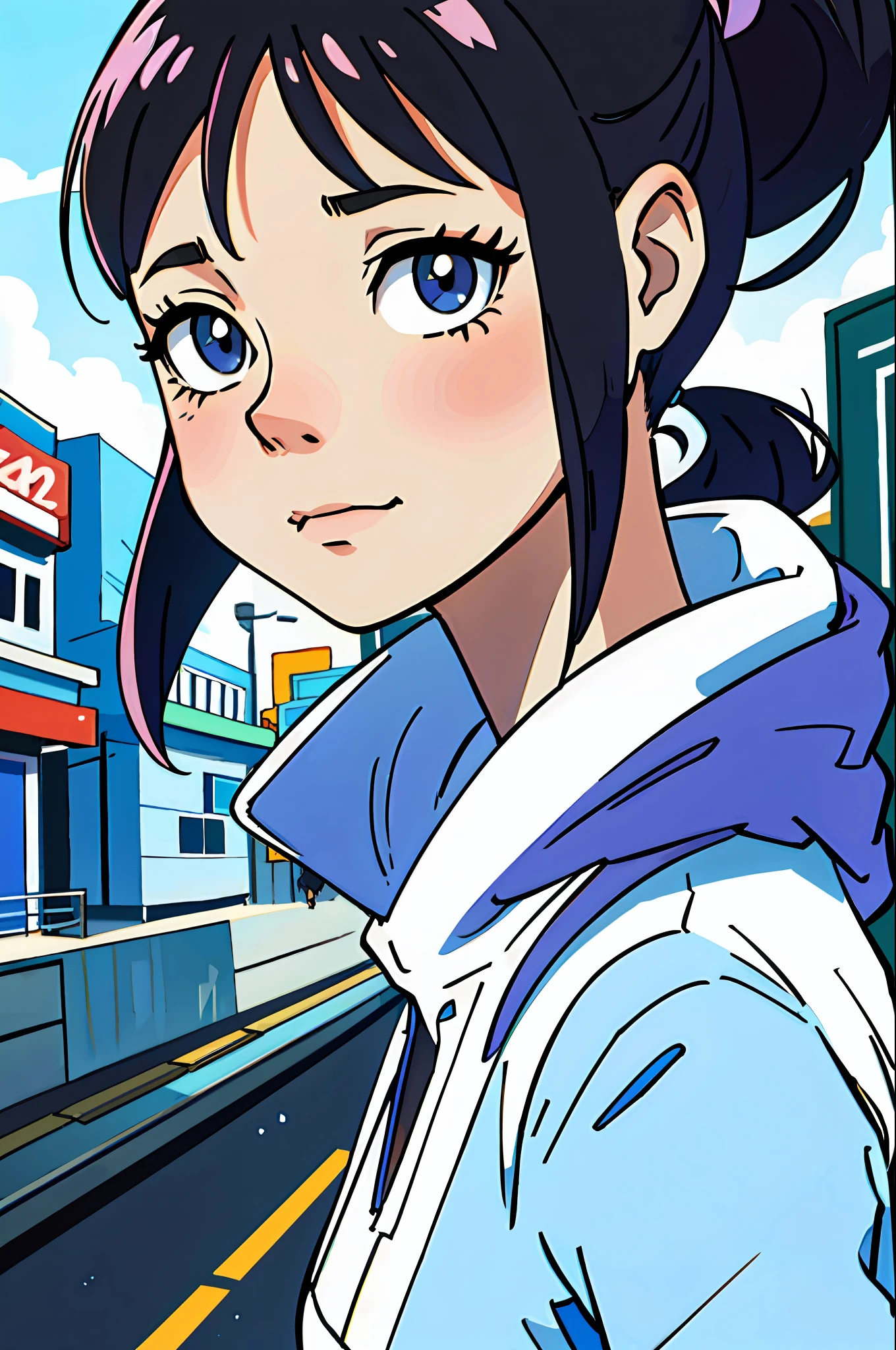 (best-quality:0.8),
(best-quality:0.8), perfect anime illustration, extreme closeup portrait of a pretty woman walking through the city