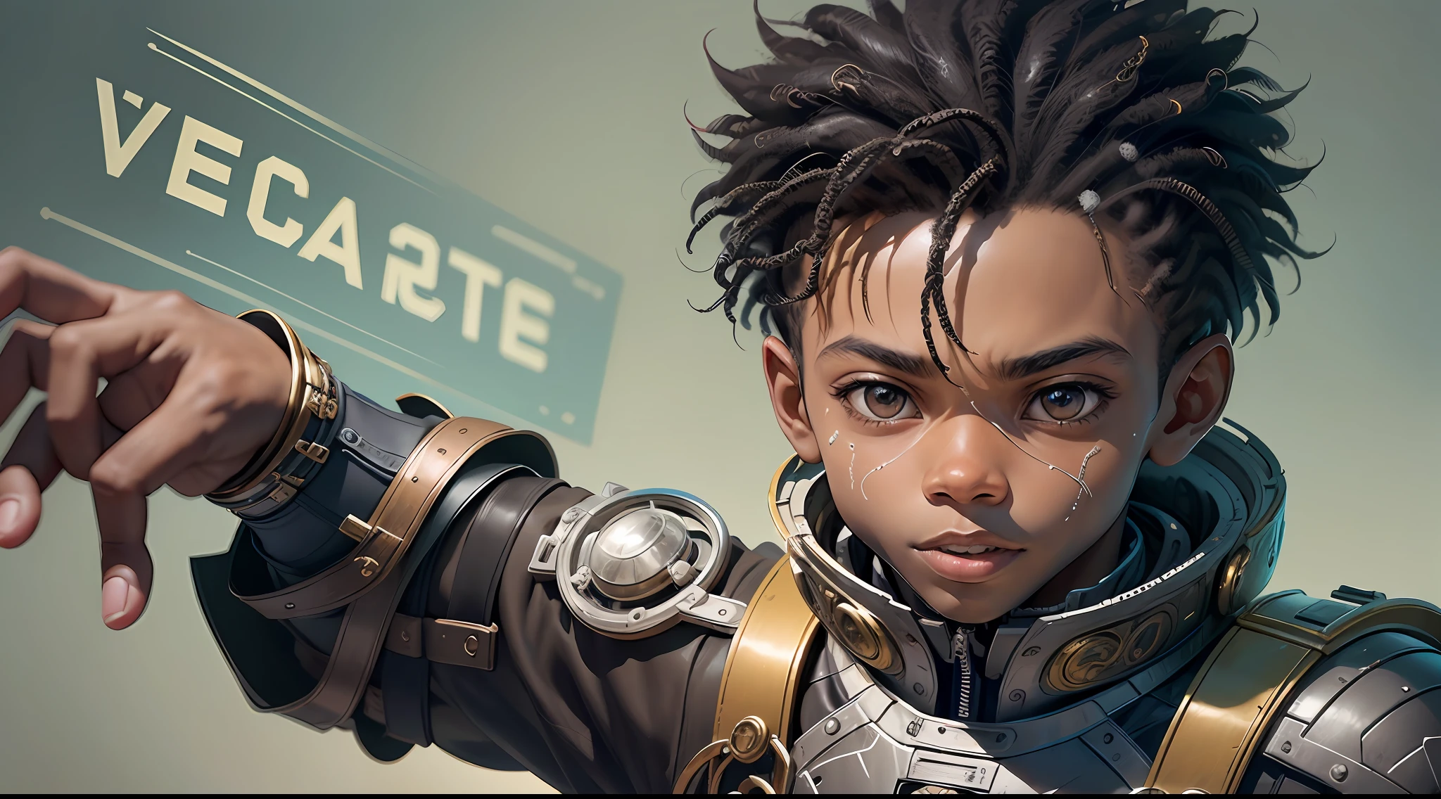 Create an image featuring Mateus, the valiant 6-year-old black boy with untapped powers, as an integral part of the team. Depict his youthful enthusiasm and show hints of his potential abilities, symbolizing his journey of discovery." --auto --s2