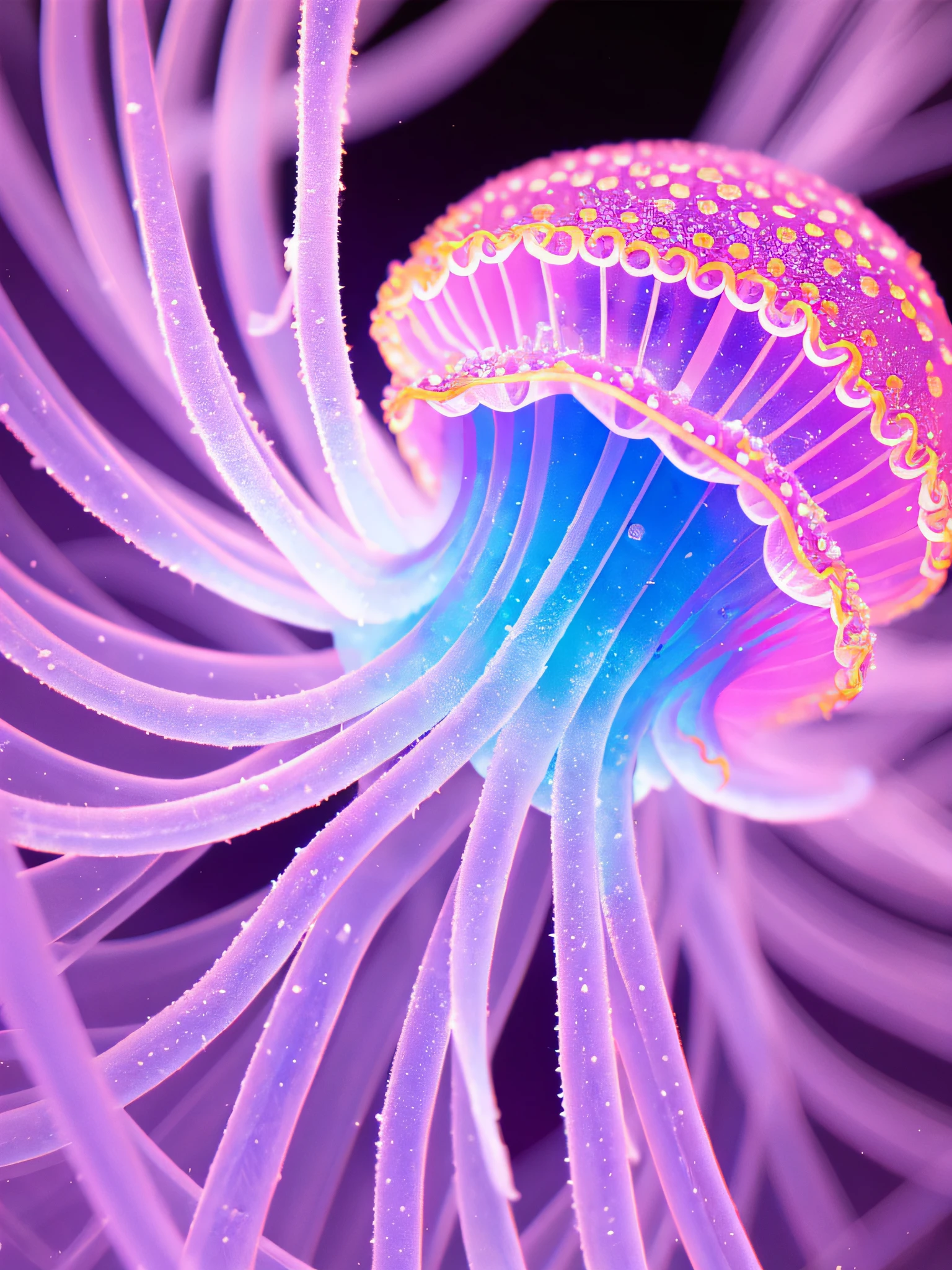 Inspired by Miki Asai's macro photography, create a detailed extreme close-up of a jellyfish with infrared light --auto --s2