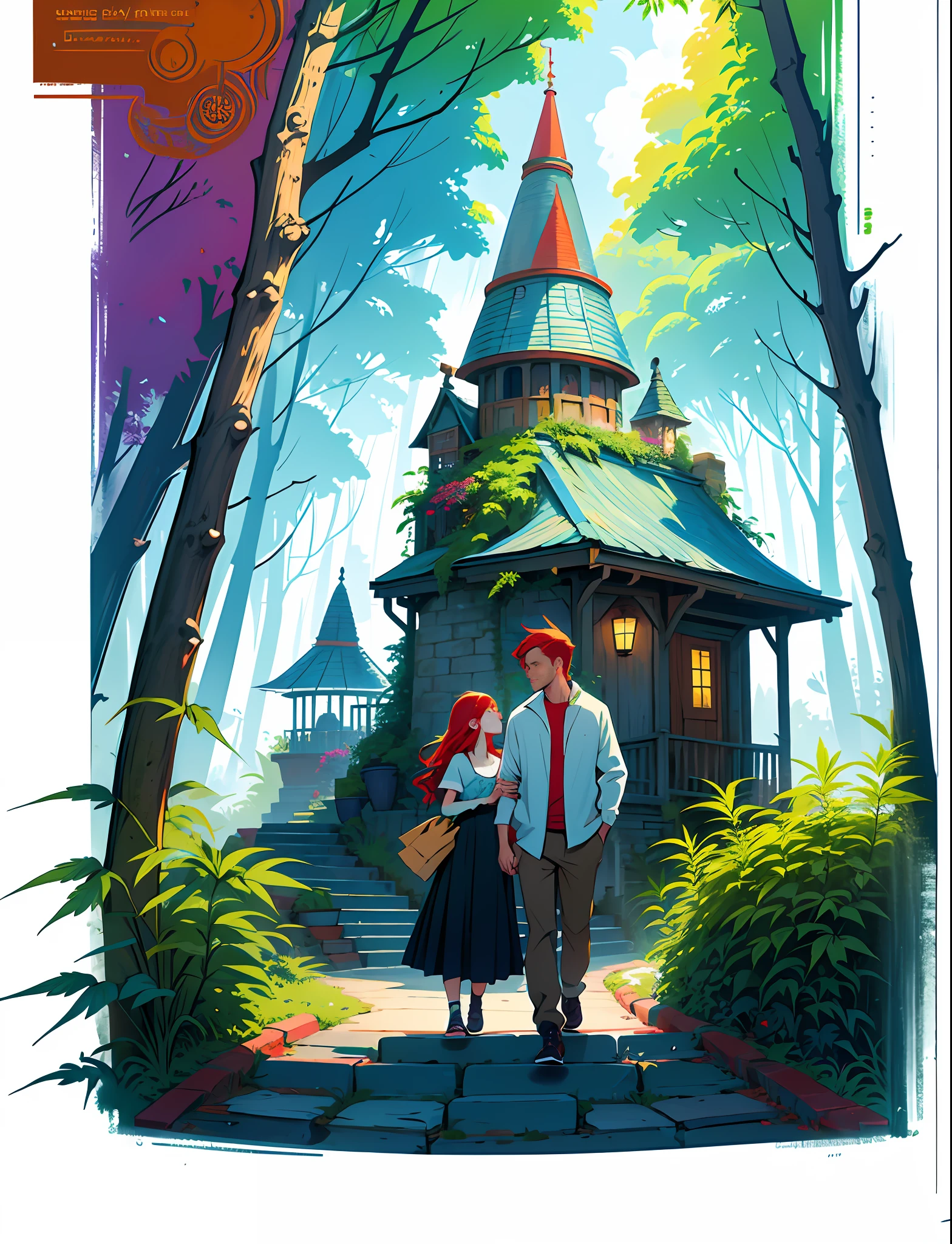 Boy, Girl,Dad,Mom,Family in love Hemp, leaf,marijuana,cannabis cone,((illustration)), colorful, wallpaper, energy, secret, magical environment, magical environment, magic wand, pages flying in the sky, omniscience, prediction of the future, understanding the past, frost magic, spells, red hair, long hair, --v 6