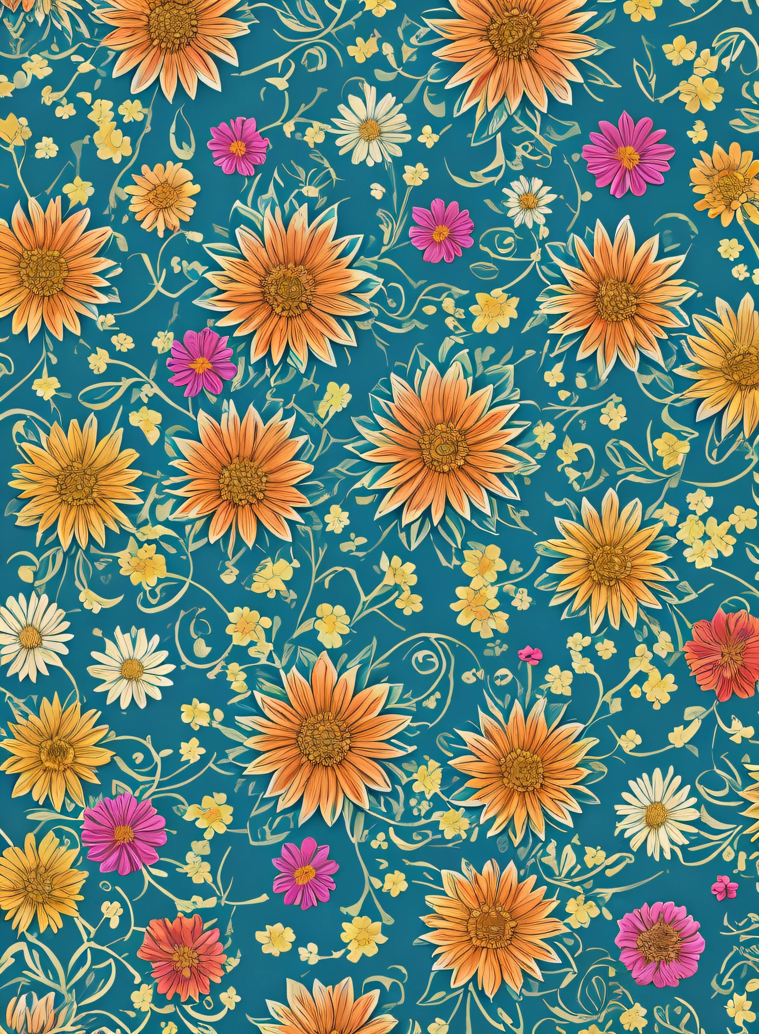 patterns 3d flowers, continuos line, --ar 1:1 --tile