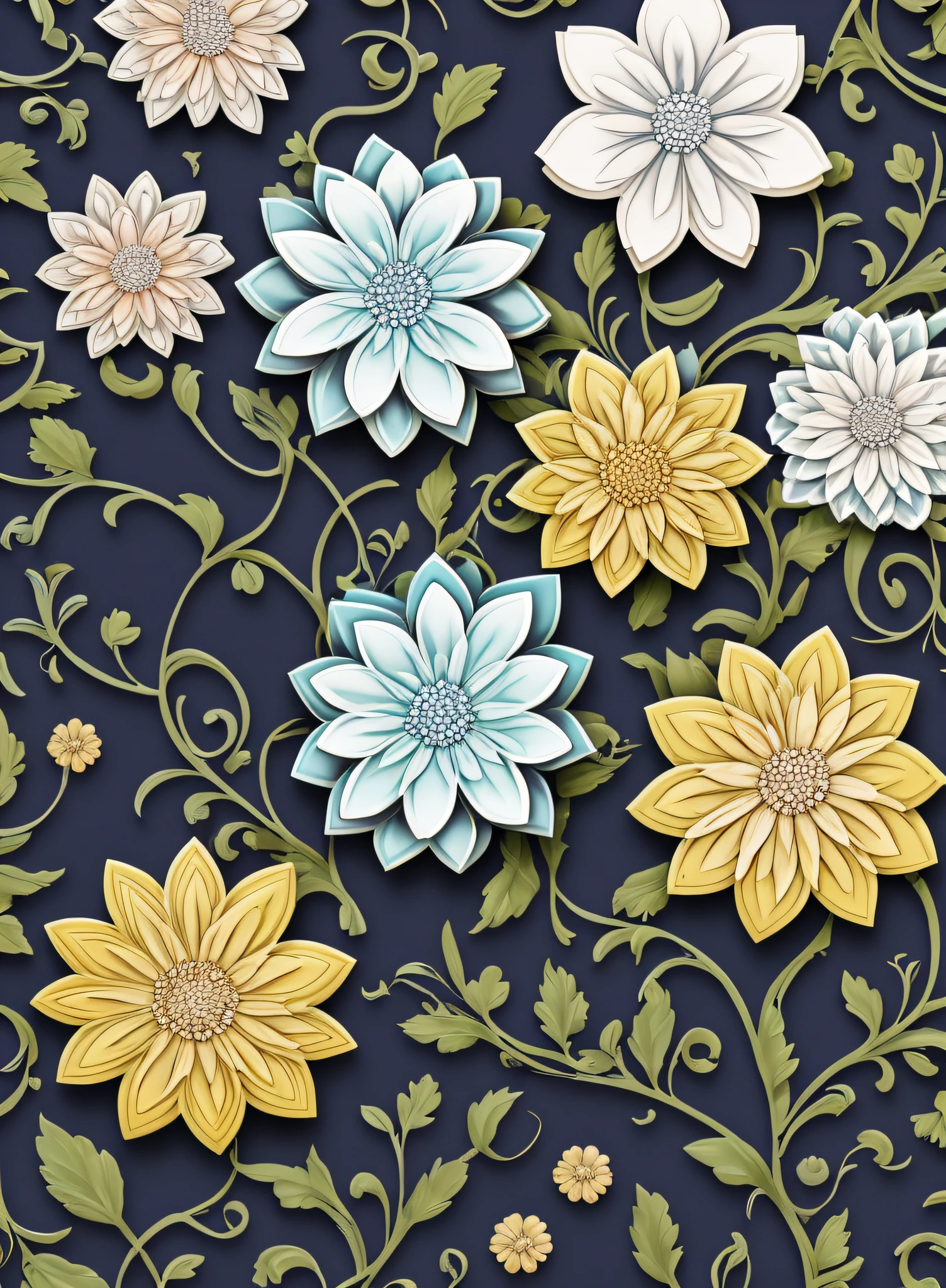 patterns 3d flowers, continuos line, --ar 1:1 --tile