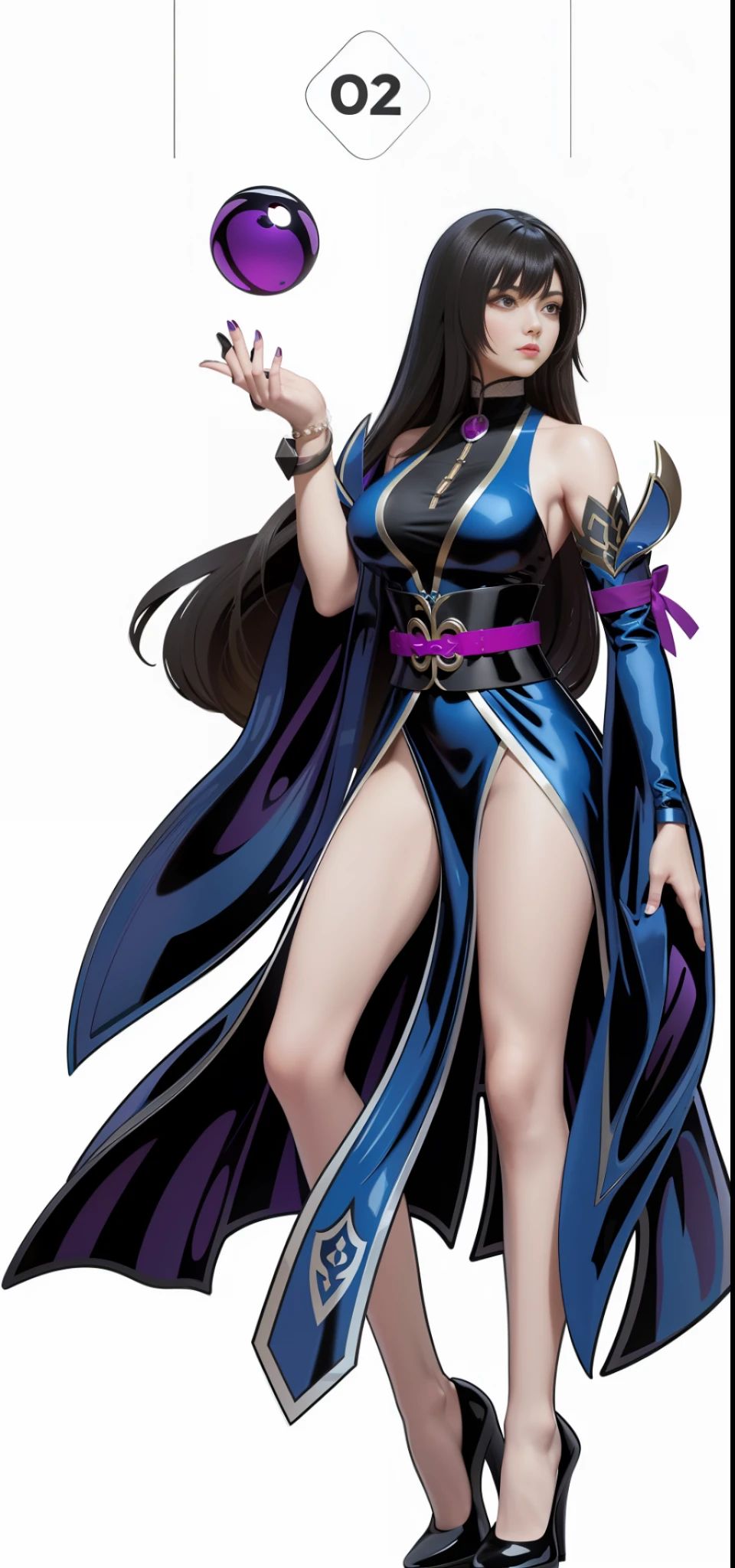 A cartoon image of a woman in black Han holding a purple ball, dark witch full body pose, full body fairy, dark witch full view, brunette mage, /! \Witch, Human:: Witch, Katana Zero Video Game Character, Dark Witch Character, Supervillain Witch Witch, (8k, RAW photo, best quality, masterpiece:1.2), European feel, medieval, ((character concept art)), Full Body Concept, Still life, Fine detail, center of screen, still life only, ((simple background)),white background,