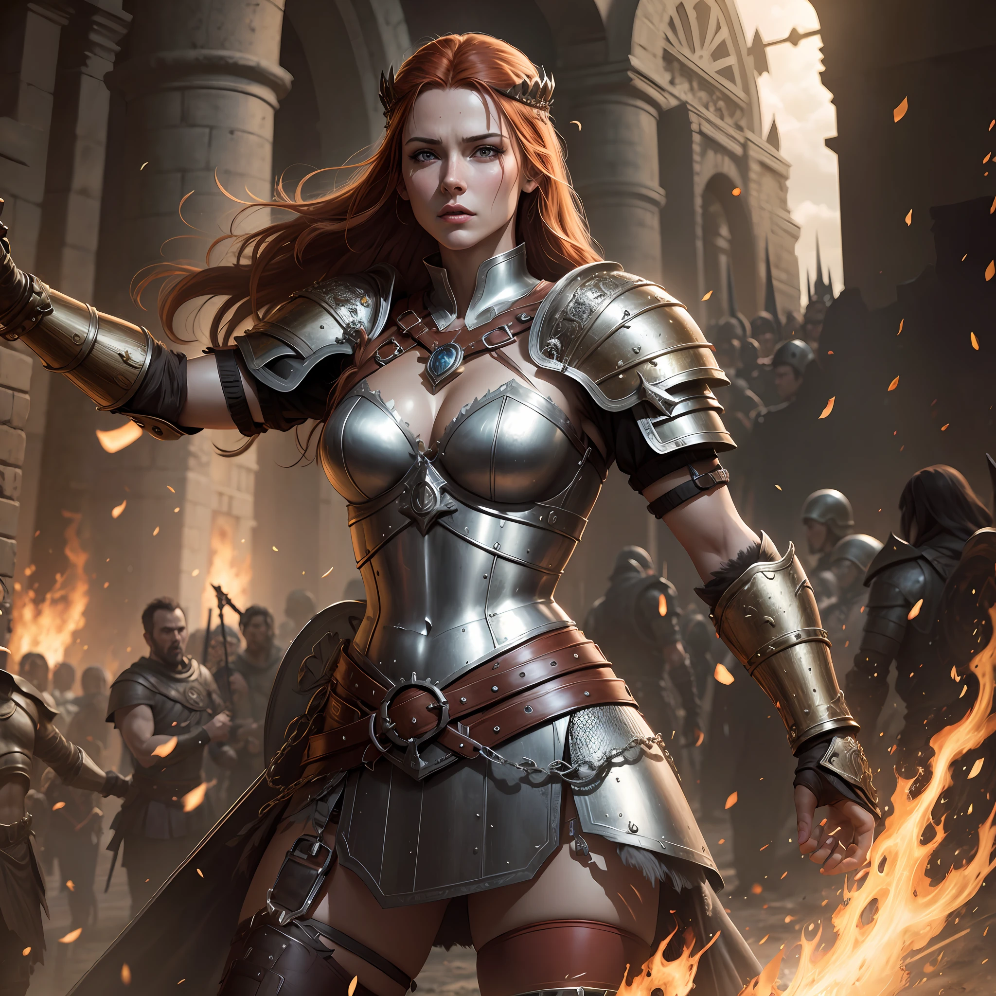 Boudica, Full body, barbara armor, hyper-realistic, work-cousin, 4k, Dark fantasy --auto --s2