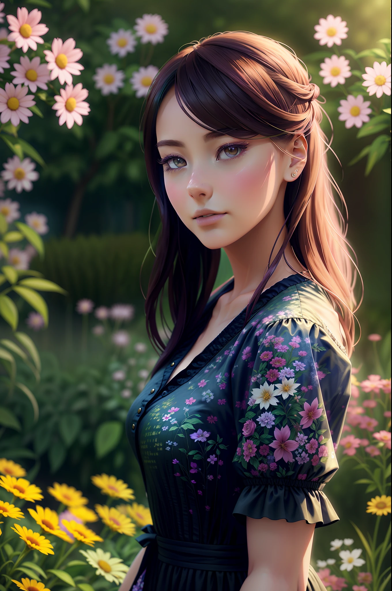 a close up of a woman in a dress standing in a garden, beautiful digital artwork, photorealistic anime girl render, smooth anime cg art, 4k highly detailed digital art, realistic digital art 4k, realistic digital art 4 k, soft portrait shot 8 k, 3 d anime realistic, realistic artstyle, realistic anime 3 d style, beautiful digital painting