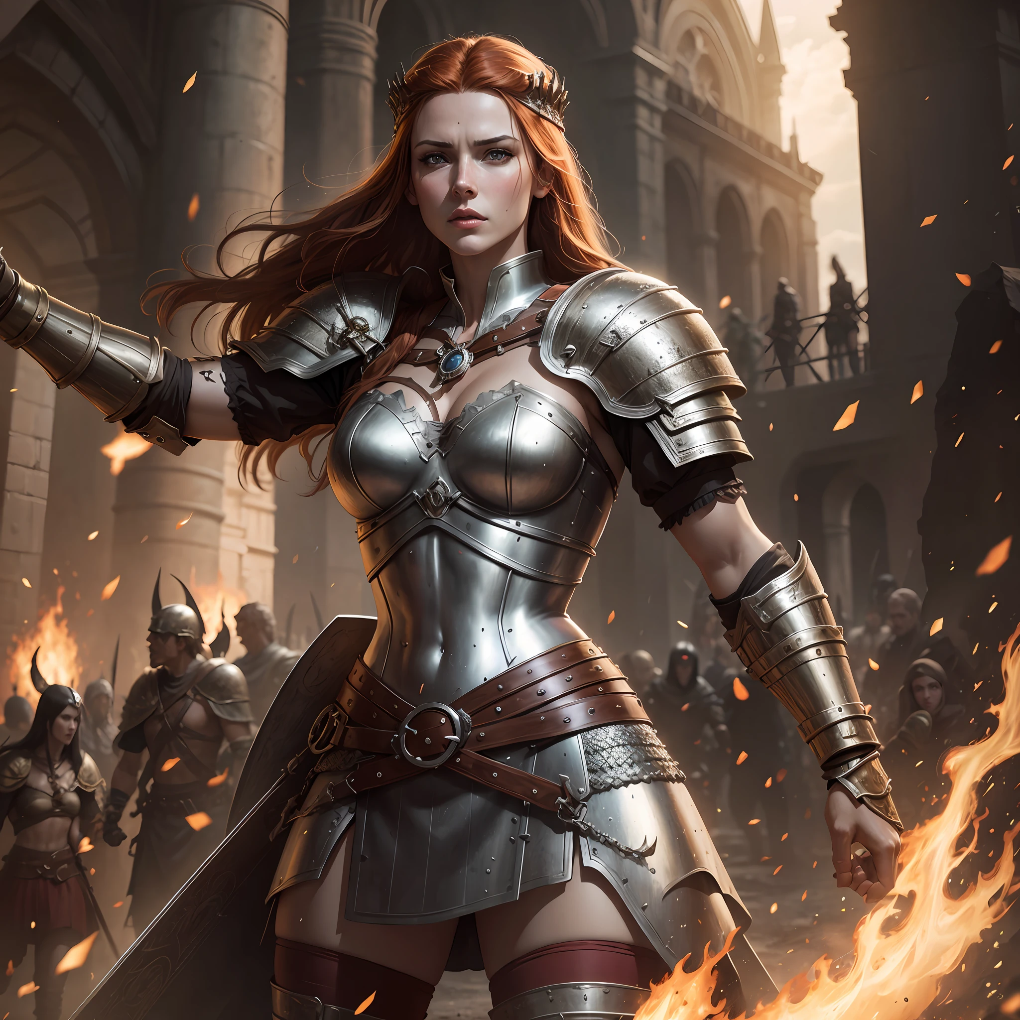 Boudica, Full body, barbara armor, hyper-realistic, work-cousin, 4k, Dark fantasy --auto --s2