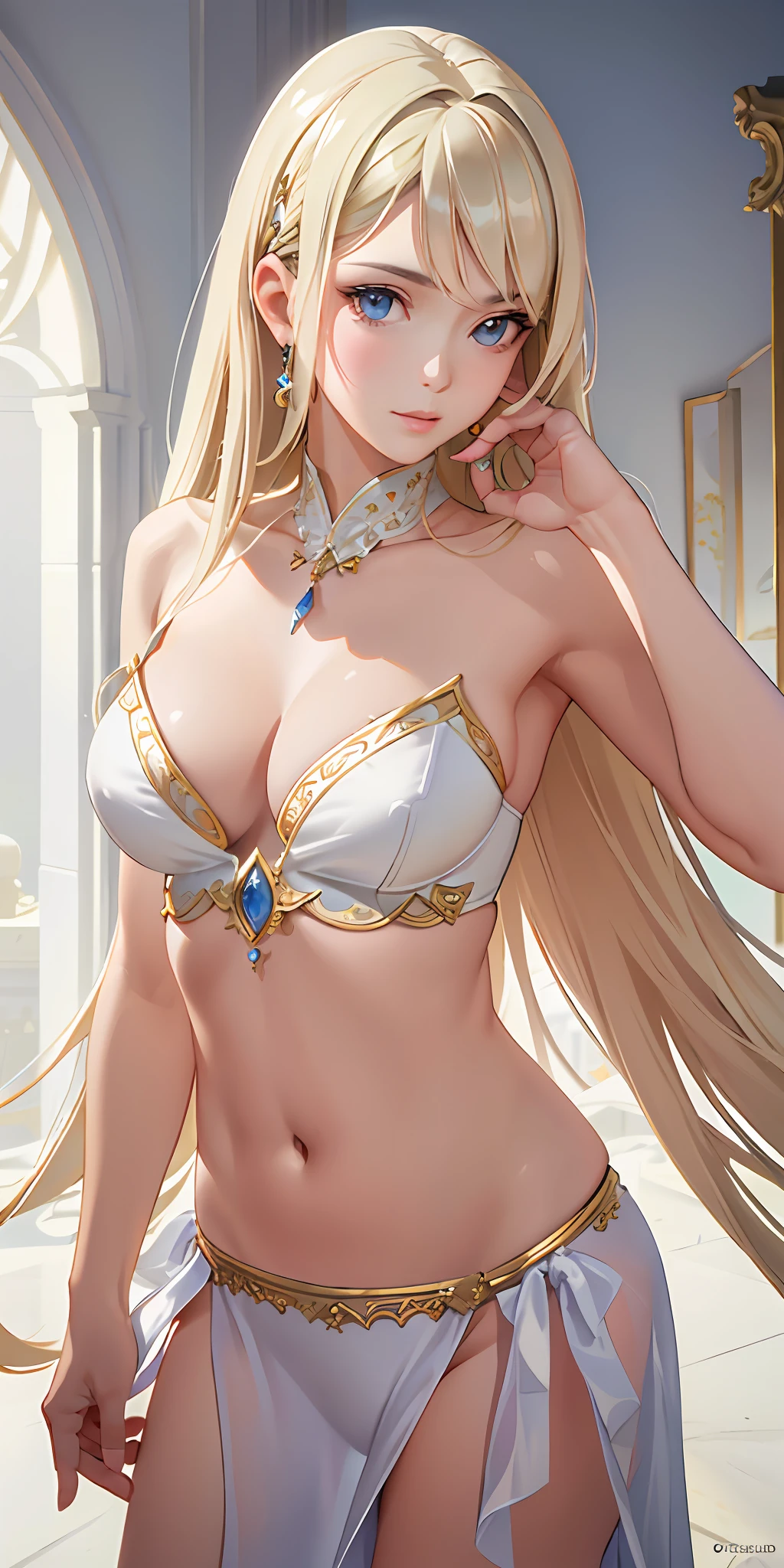 (Photorealistic:1.4), (Masterpiece, Sidelight, Exquisite Beautiful Eyes: 1.2), Masterpiece*Portrait, Realistic, 3D Face, Glistening Eyes, Glossy Hair, Glossy Skin, Solo, Embarrassing, (Abdomen),