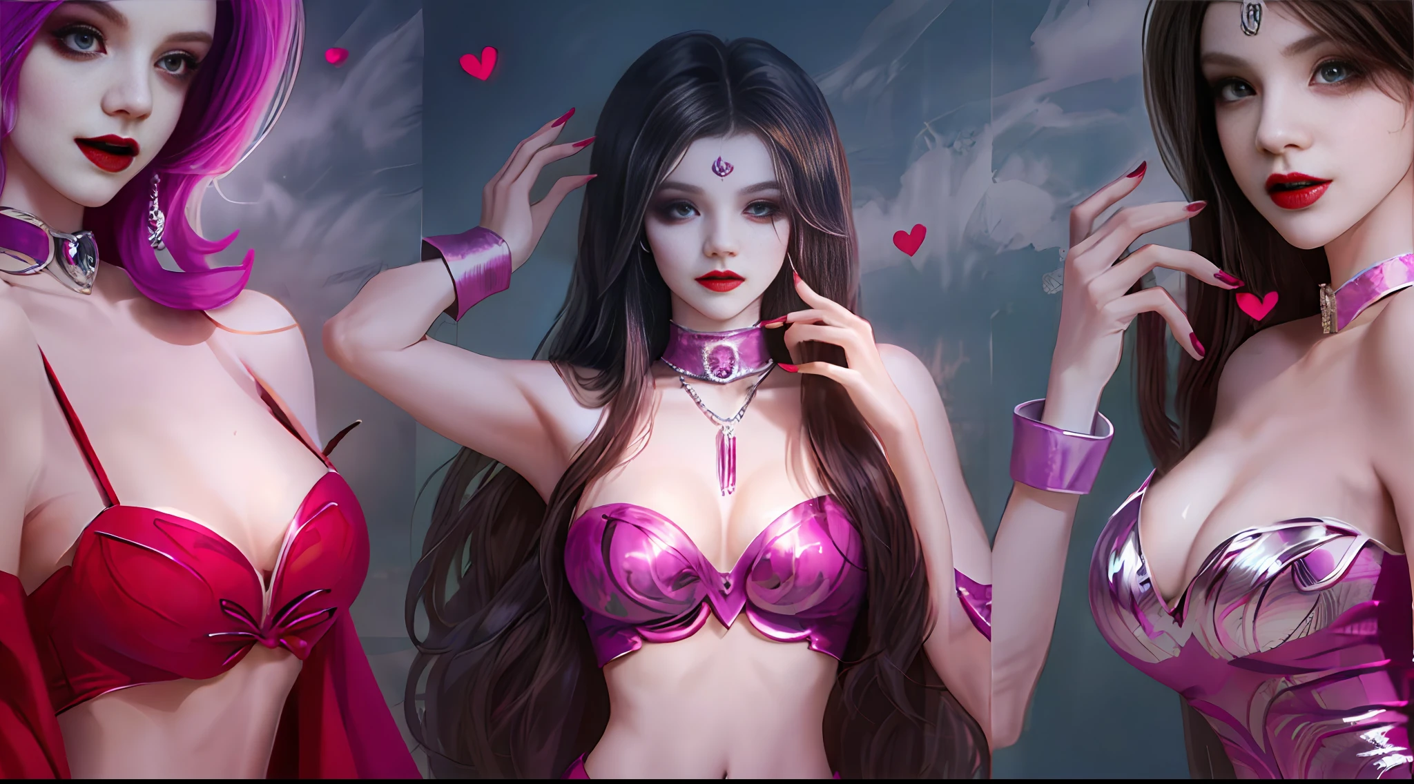 Zatanna casts a spell turning the Joker into an attractive woman while Harley Quinn watches lustfully, 3 women, full body --auto --s2