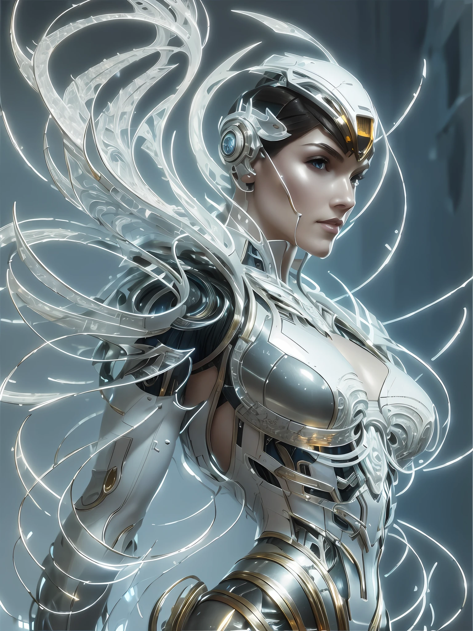 organic cyborg, white plastic, diffuse lighting, fantasy, intricate, elegant, highly detailed, lifelike, photorealistic, digital painting, artstation, illustration, concept art, smooth, sharp focus, art by John Collier and Albert Aublet and Krenz Cushart and Artem Demura