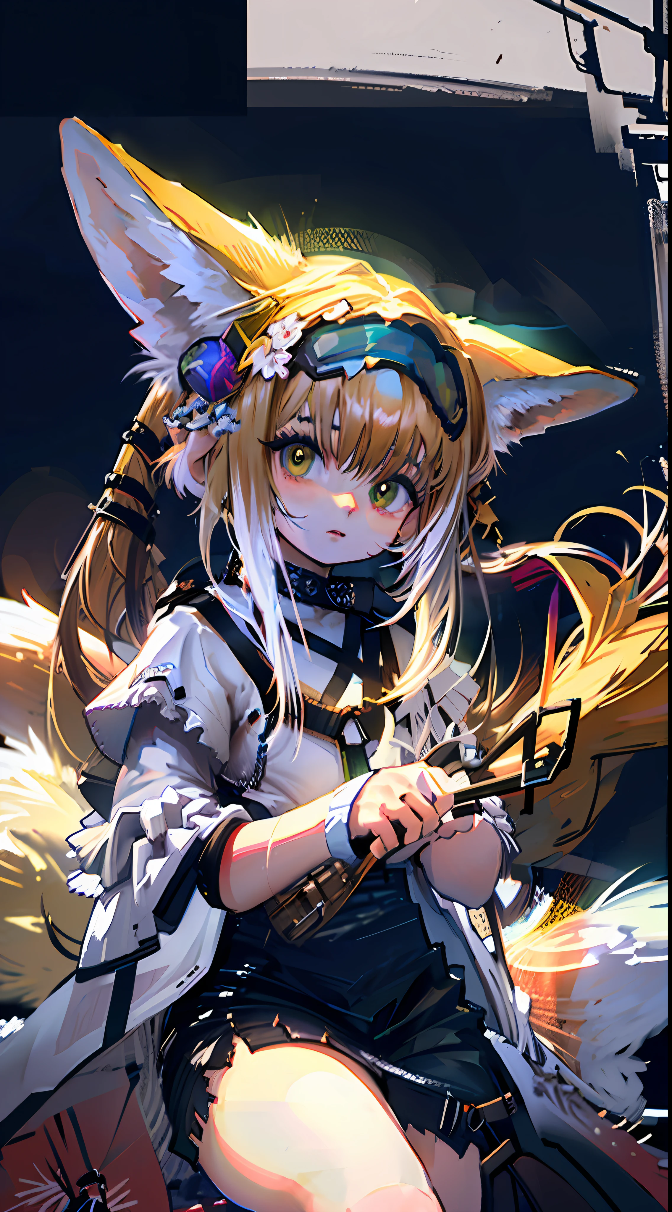 Fox Maiden, Ark of Tomorrow, (Masterpiece, Top Quality, Best Quality, Beauty and Aesthetics: 1.2), (1 Girl: 1.1), Glowing Eyes, Extreme Detail, (Color: 1.1), (Color Background 1:1), (#ff311f: 1.5), (#f08432: 1.2), Supreme Detail, Fire: 1.2, Flowers: 1.2, Masterpiece, 8K