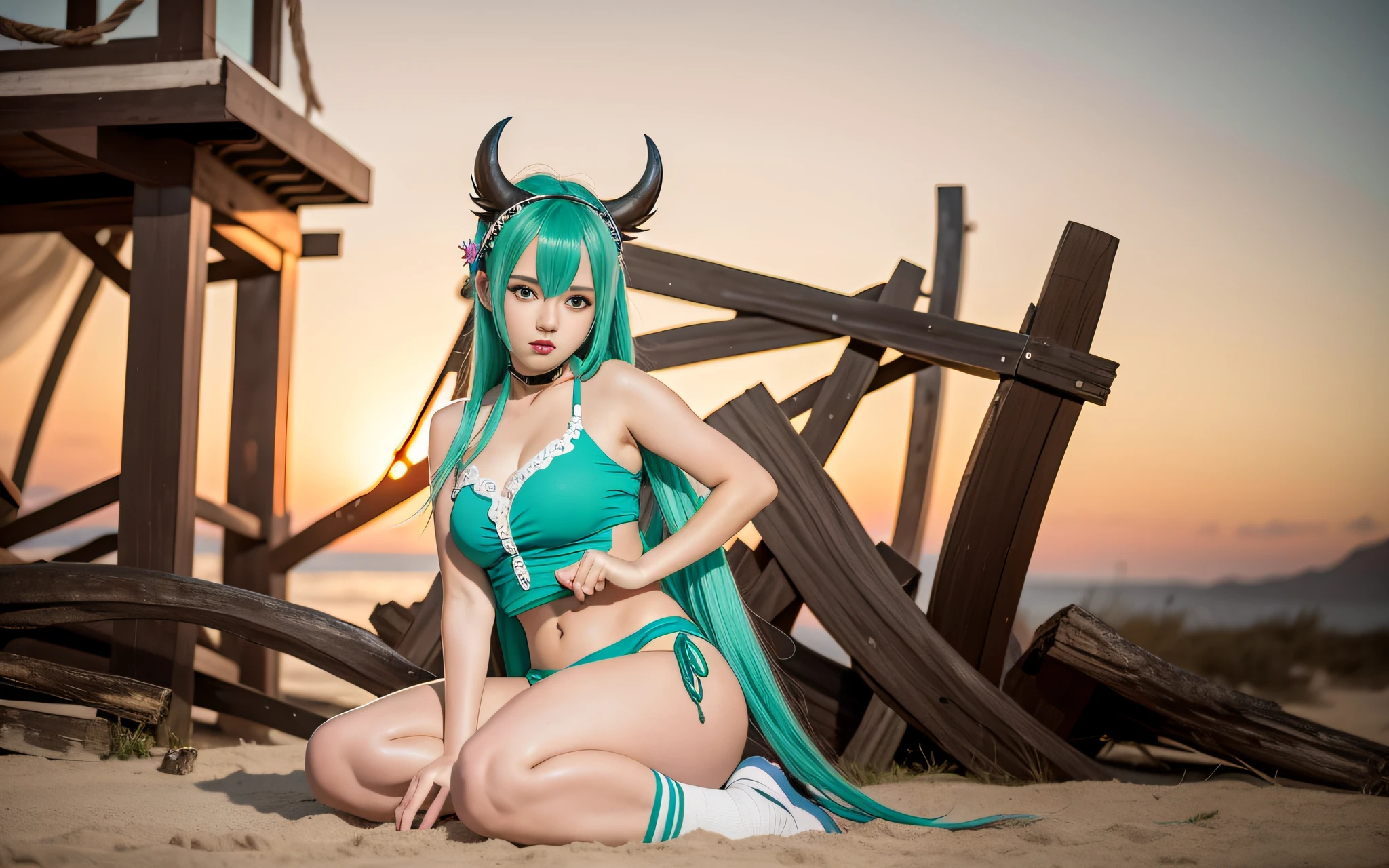 chica anime con espada y bikini verde posando frente a un desierto, arte conceptual inspirado en Shukei Sesson, ganadora del concurso pixiv, sots art, nami one piece, natalie de epic battle fantasy, girl, bikini-armor, bikini armor, mighty princess del páramo, bikini espada, anime monster girl, casco de huesos
Face restoration,high definition,hyper realistic photography 4k full HD with hyper realistic details,Best quality,masterpiece, ultra detailed, official art,ful body,best worst quality