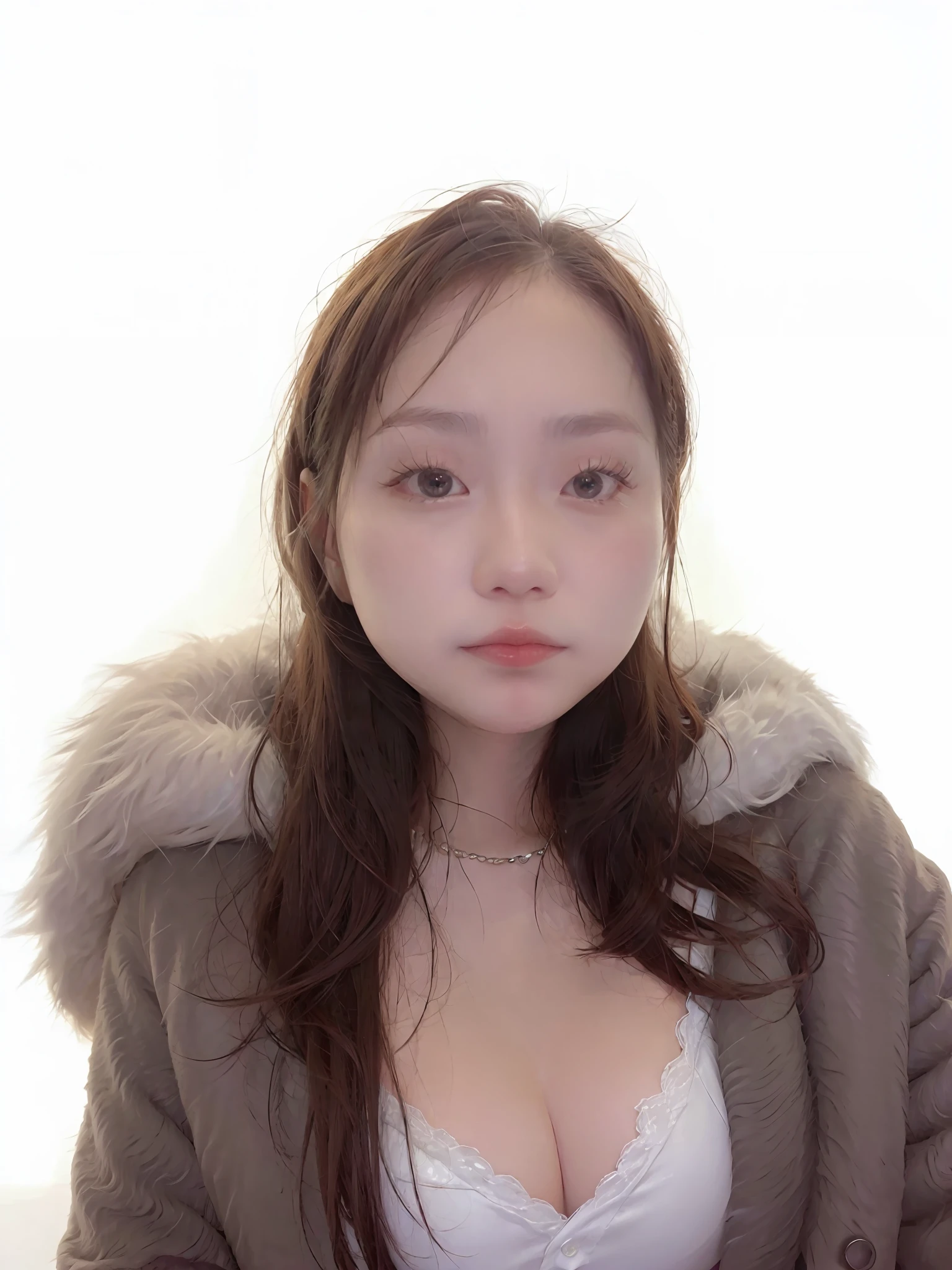 There is a woman posing for photo in a fur coat, beautiful korean woman, gorgeous korean young woman, korean woman, 8k selfie photo, beautiful korean young woman, korean girl, elegant, cute woman digital art, gorgeous chinese model, big breasts, plump, busty breasts, big breasts beauty, big breasts