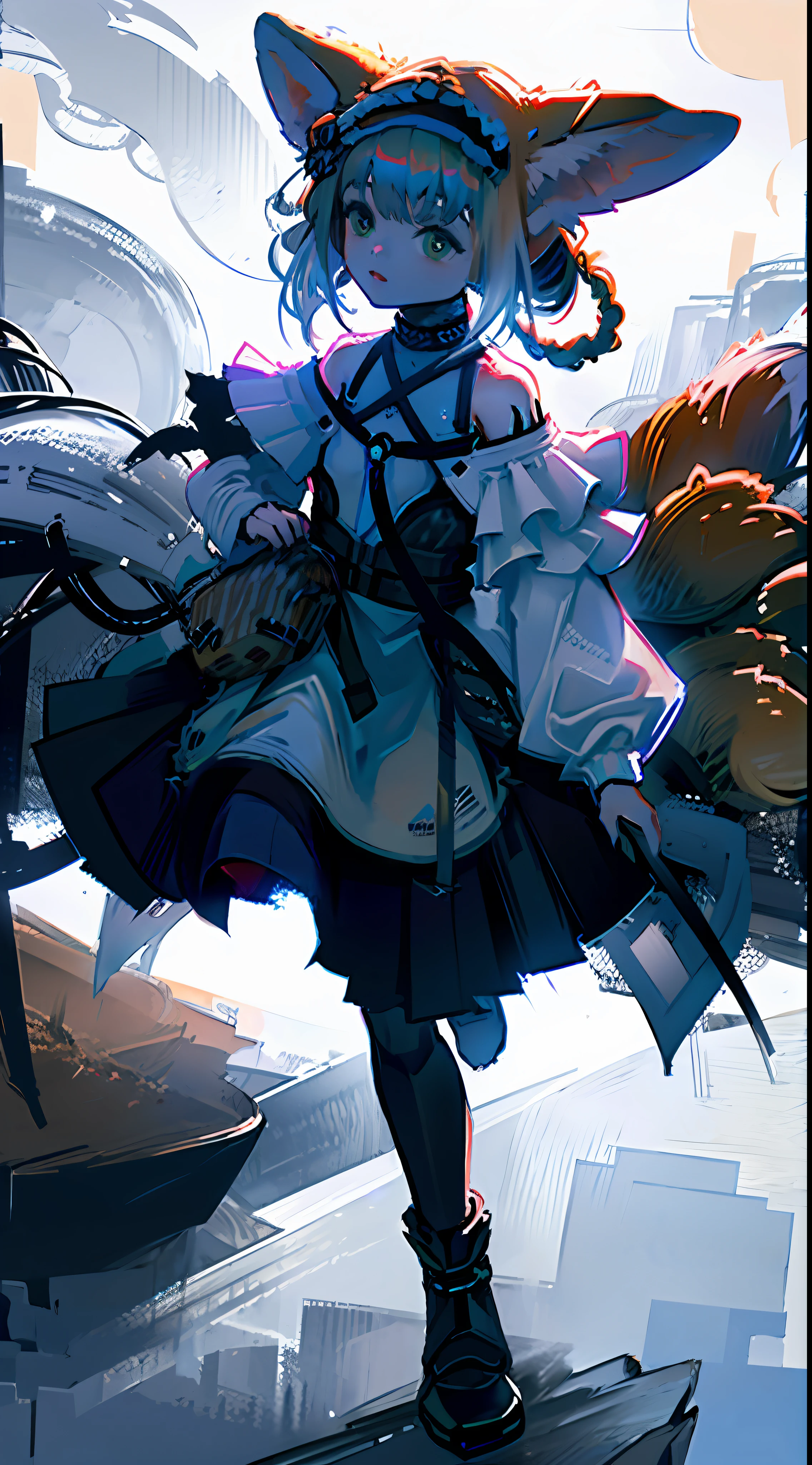 Fox Maiden, Ark of Tomorrow, (Masterpiece, Top Quality, Best Quality, Beauty and Aesthetics: 1.5), (1 Girl: 1.1), Glowing Eyes, Extreme Detail, (Color: 1.1), (Color Background 1:1), (#ff311f: 1.5), (#f08432: 1.2), Supreme Detail, Fire: 1.2, Flowers: 1.2, Masterpiece, 8K