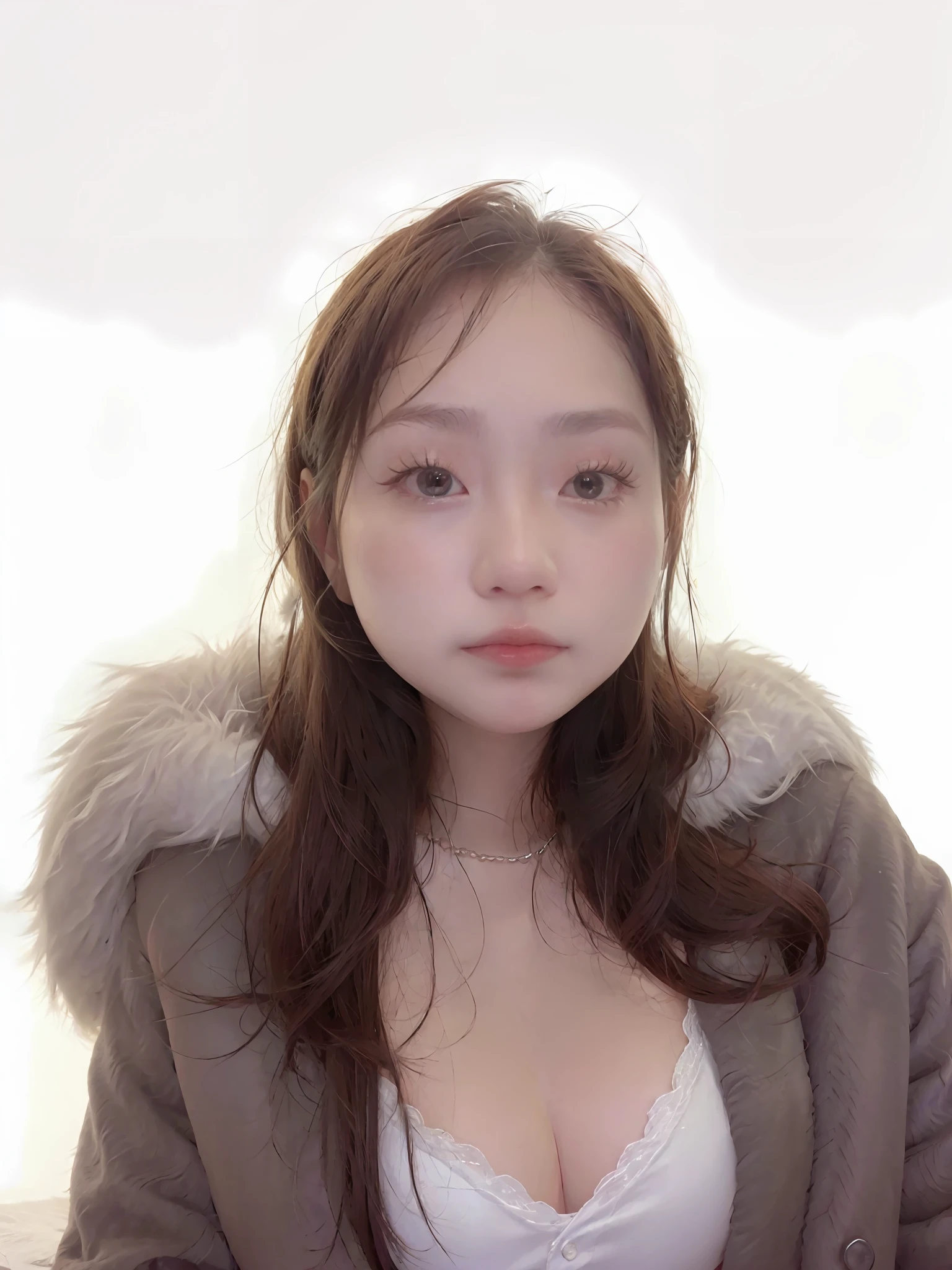 There is a woman posing for photo in a fur coat, beautiful korean woman, gorgeous korean young woman, korean woman, 8k selfie photo, beautiful korean young woman, korean girl, elegant, cute woman digital art, gorgeous chinese model, big breasts, plump, busty breasts, big breasts beauty, big breasts