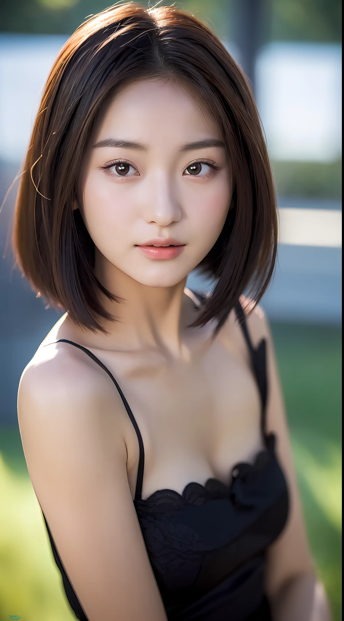 (yinchuan:1.5), close-up, masterpiece, best quality, raw photo, photorealism, big breasts, beautiful face, soft smile, girl 20 years old, silk underwear, twilight, short hair, depth of field, high resolution, ultra detail, fine detail, very detailed, highly detailed eyes and face, sharp pupils, realistic pupils,