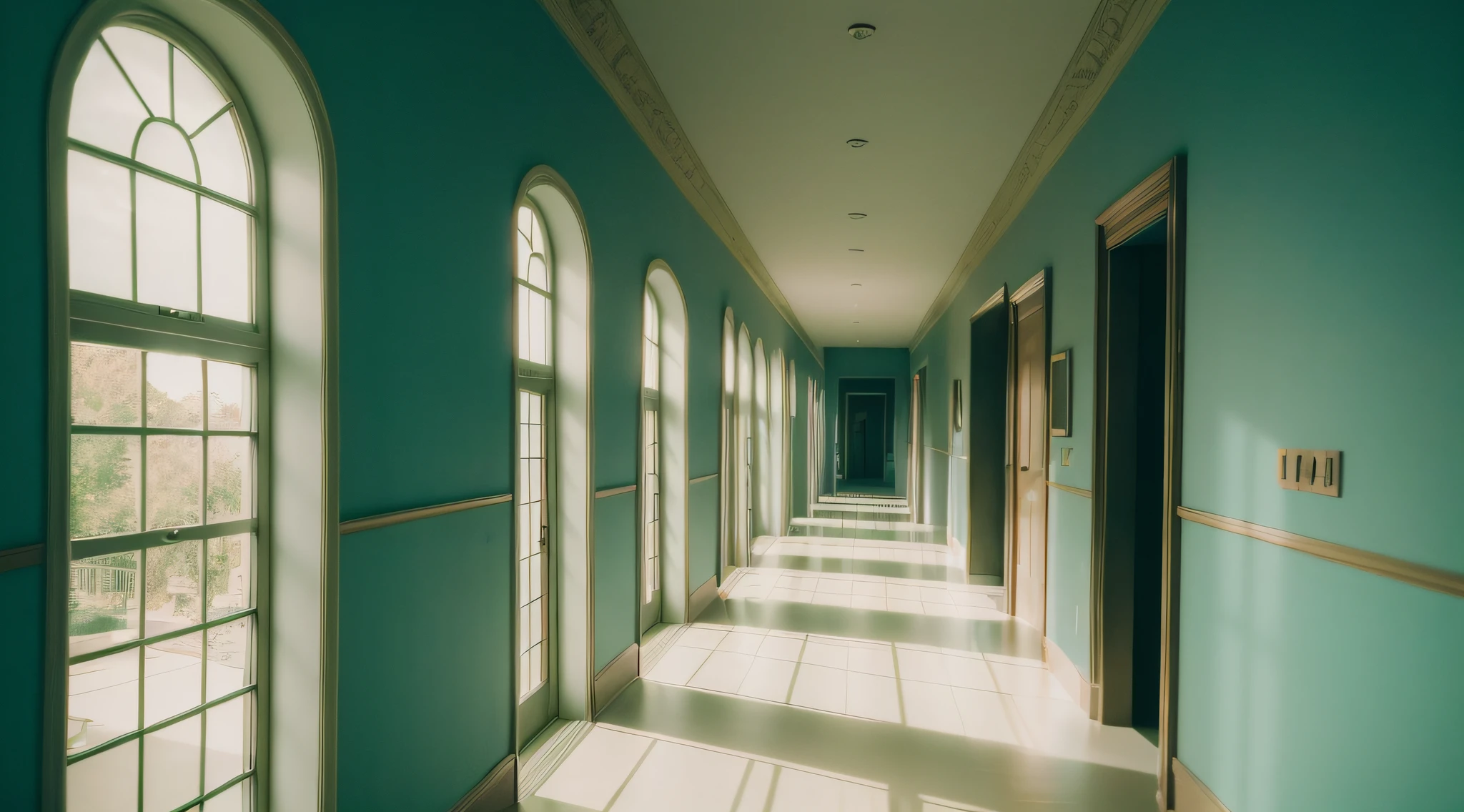 ((top quality, 8k, masterpiece: 1.3)), corridor, horror, film grain, high saturation