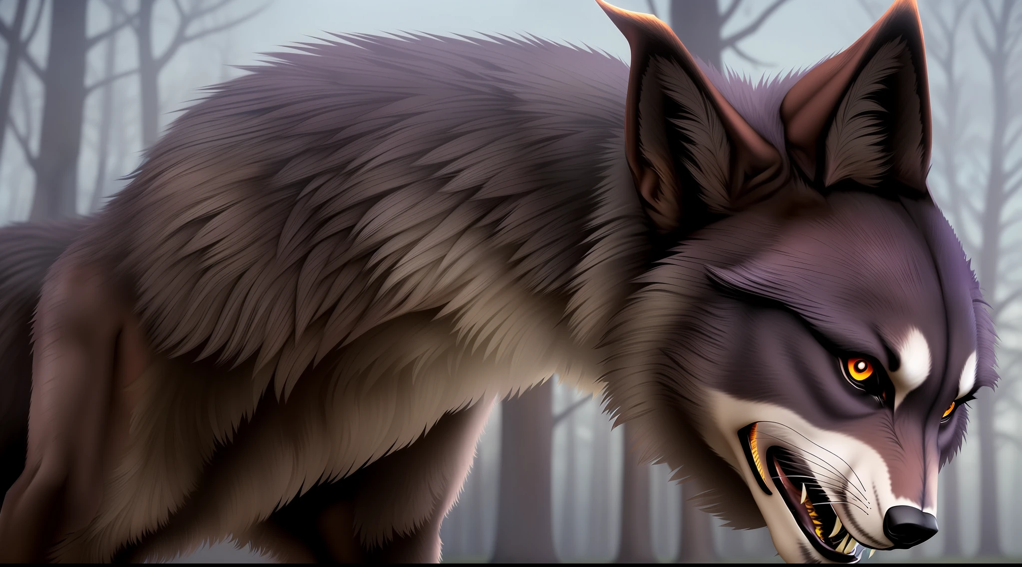 a stunningly beautiful young woman is mid-transformation into a werewolf as an alpha wolf takes her from behind --auto --s2
