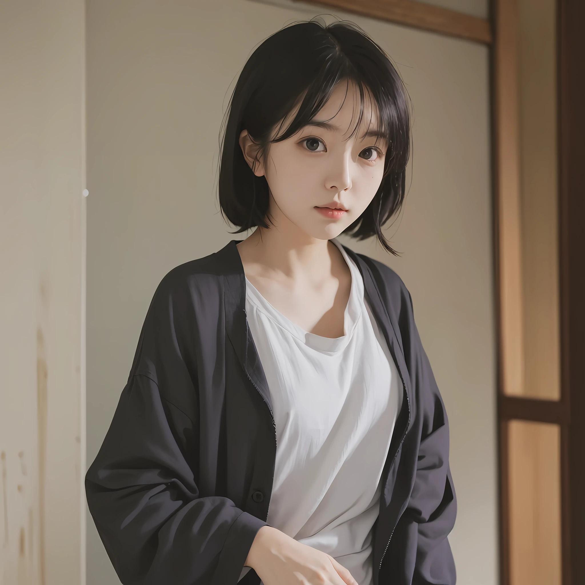 Photo Quality, Japan Person, Female, Normal, Early 20s, Dowel Dowel Shirt, Black Underwear, Looking At Camera, --auto --s2