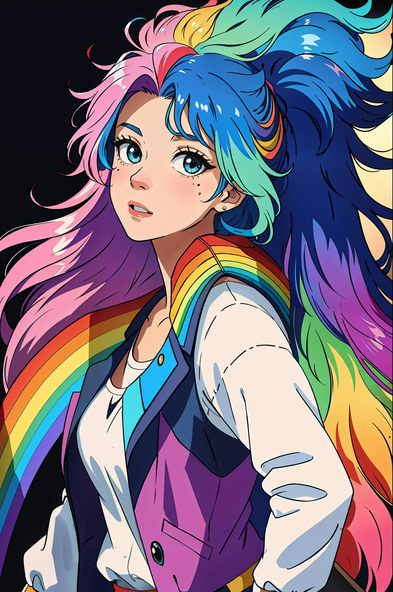 masterpiece, best quality, girl with rainbow hair, really wild hair, mane