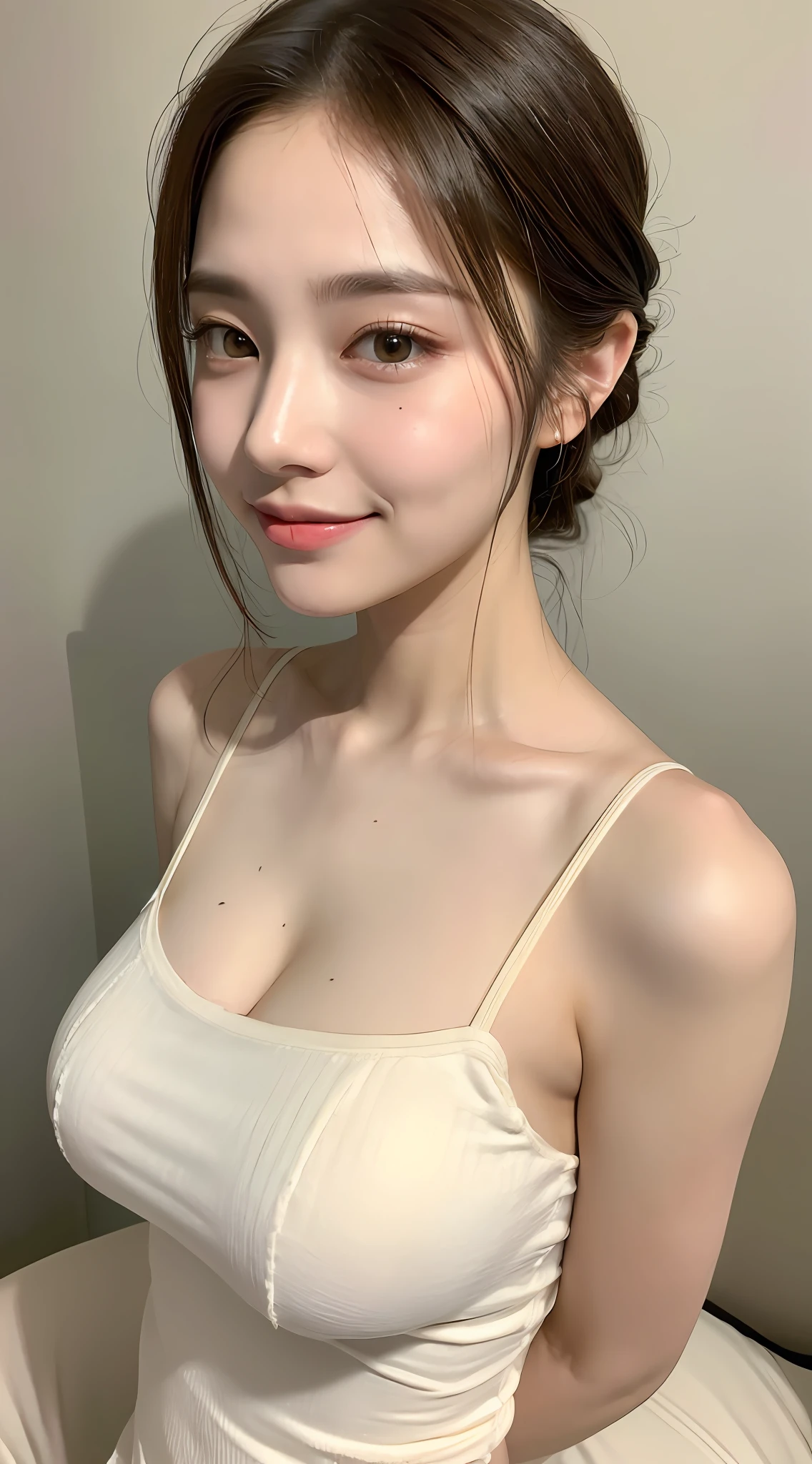 ((Best Quality, 8K, Masterpiece: 1.3)), 1girl, Perfect Body Beauty: 1.3, (Hairstyle random, Leaky Big Breasts: 1.5), Super fine face, Delicate eyes, Double eyelids, smile, Deep V,