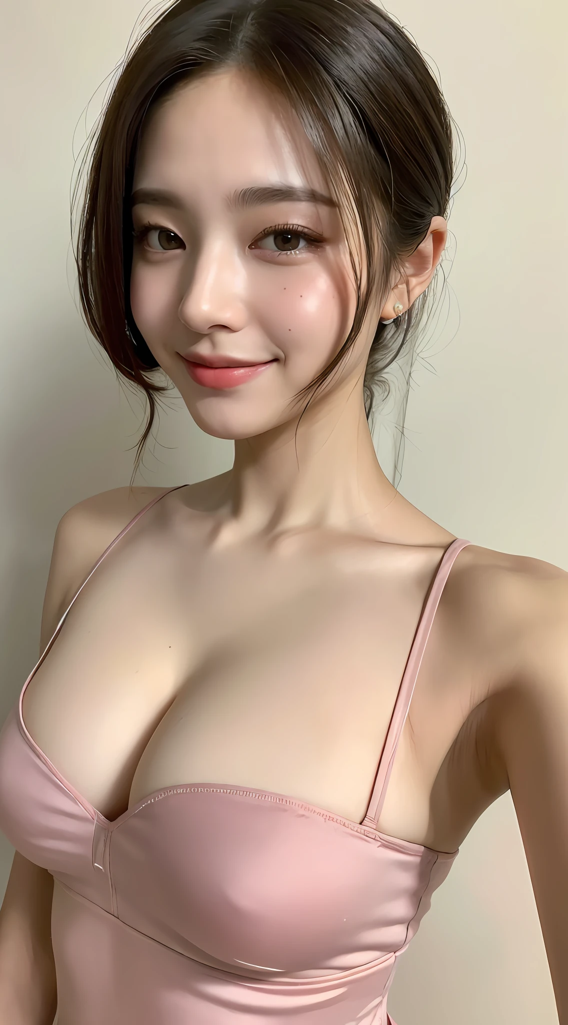 ((Best Quality, 8K, Masterpiece: 1.3)), 1girl, Perfect Body Beauty: 1.3, (Hairstyle random, Leaky Big Breasts: 1.5), Super fine face, Delicate eyes, Double eyelids, smile, Deep V,