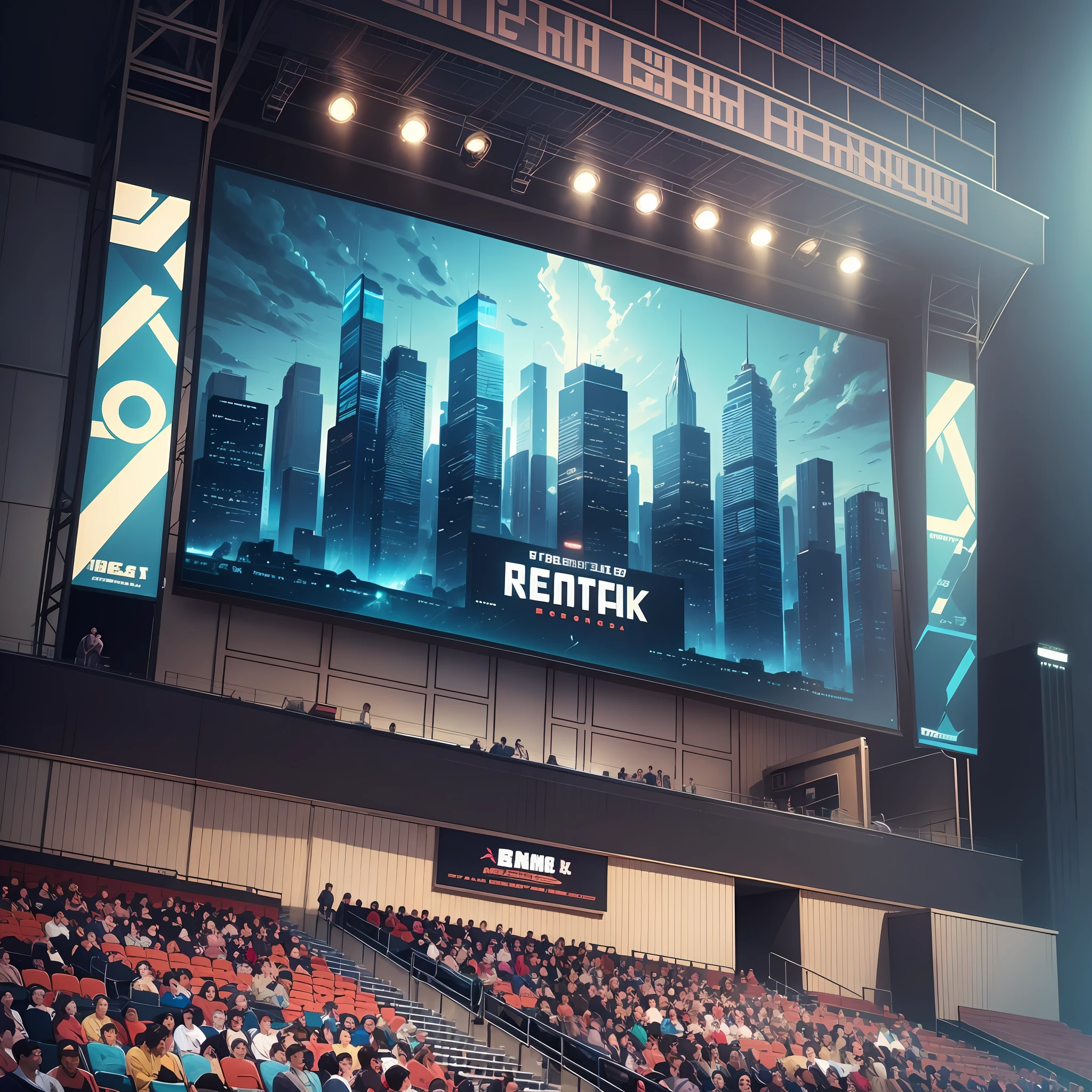 3boy movie illustration vector hanging big screen on stage --auto --s2