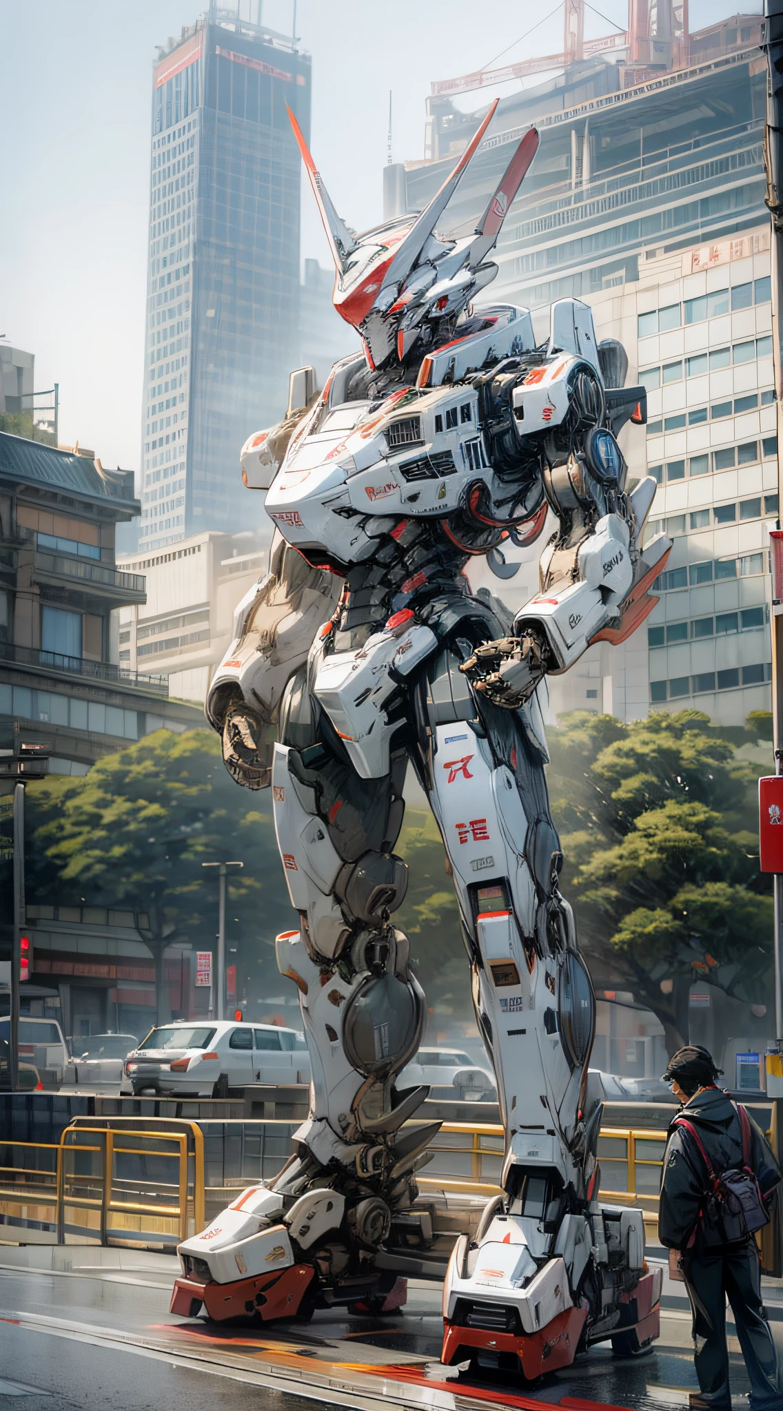 Japan, Tokyo, in front of the National Diet Building, giant robot standing upright --auto --s2