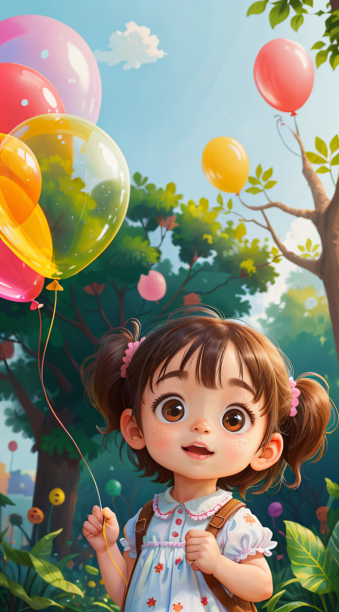 A little girl, zoo, many balloons, happy, happy, perfect quality, clear focus (clutter-home: 0.8), (masterpiece: 1.2) (realistic: 1.2) (bokeh) (best quality) (detailed skin: 1.3) (intricate details) (8K) (detail eyes) (sharp focus), (happy)