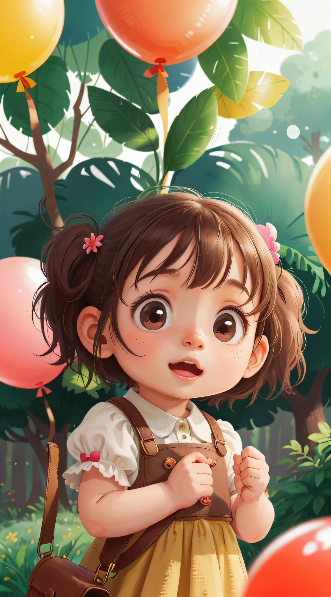 A little girl, zoo, many balloons, happy, happy, perfect quality, clear focus (clutter-home: 0.8), (masterpiece: 1.2) (realistic: 1.2) (bokeh) (best quality) (detailed skin: 1.3) (intricate details) (8K) (detail eyes) (sharp focus), (happy)