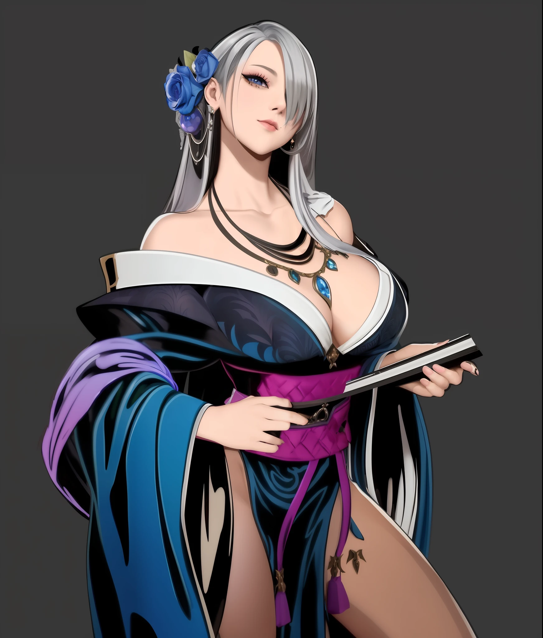 Anime character with folding fan in her hand, dark witch full body pose, produced with anime painter studio, eye-catching detailed art style, human:: witch, drawn in anime painter studio, full body fairy, full body closeup, full pose, full body detail, full body portrait of shorts! , Kusart Kents, Highly Detailed Characters, (8k, RAW photo, best quality, masterpiece:1.2), European feel, medieval, ((character concept art), Full body concept, Still life, Fine detail, center of screen, still life only, ((simple background)), white background,